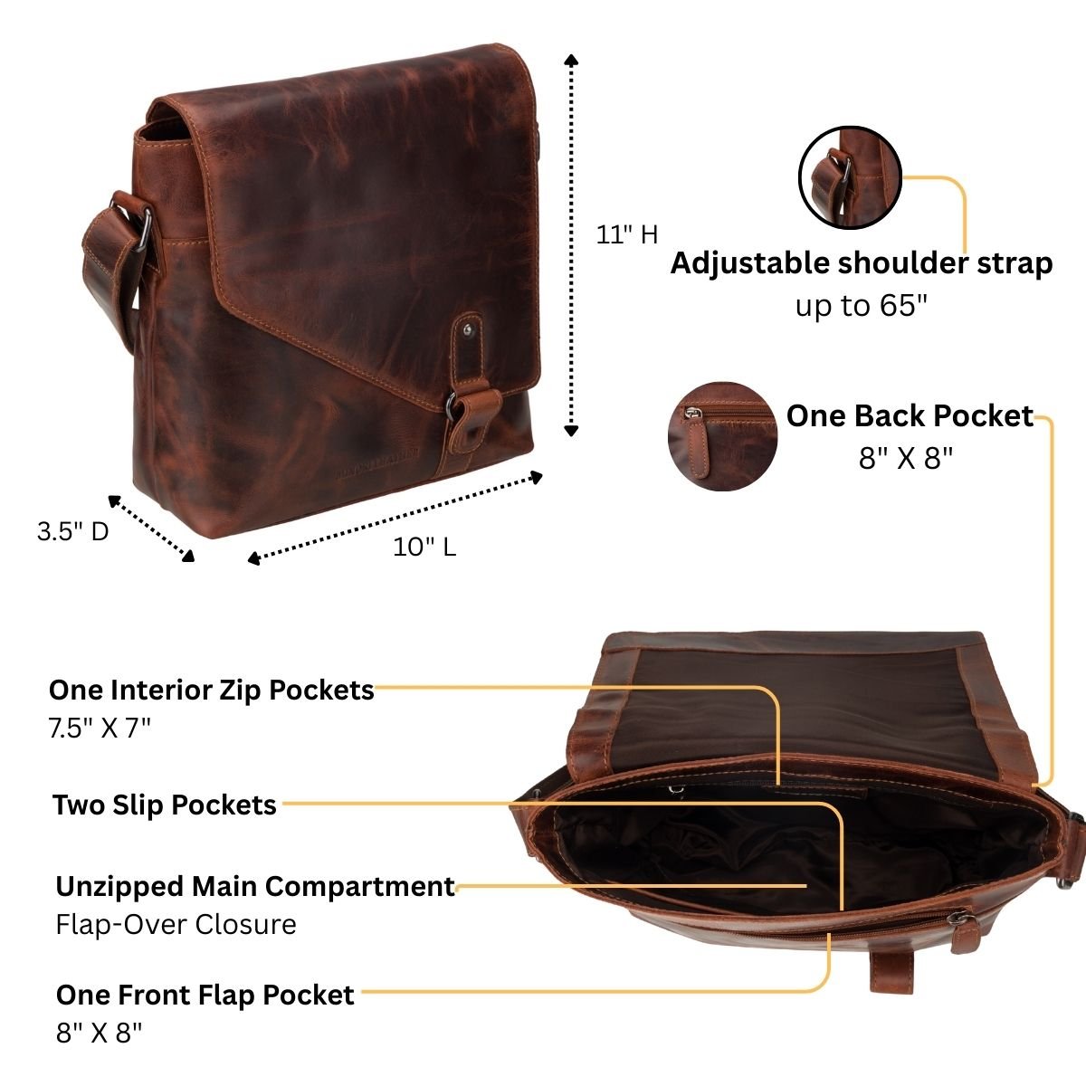 Noah Leather Messenger Bag – Unisex – Chestnut - Minori Leather