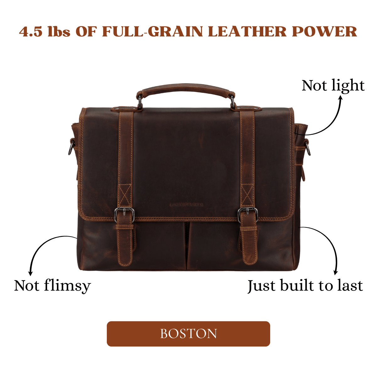 Boston Briefcase 16" Chestnut - Minori Leather