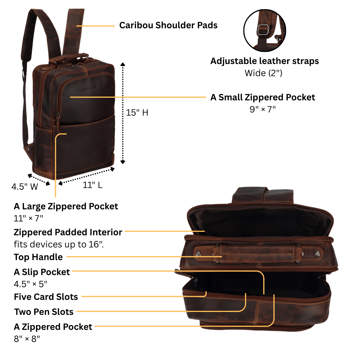 Orlando Backpack 16" Chestnut - Minori Leather