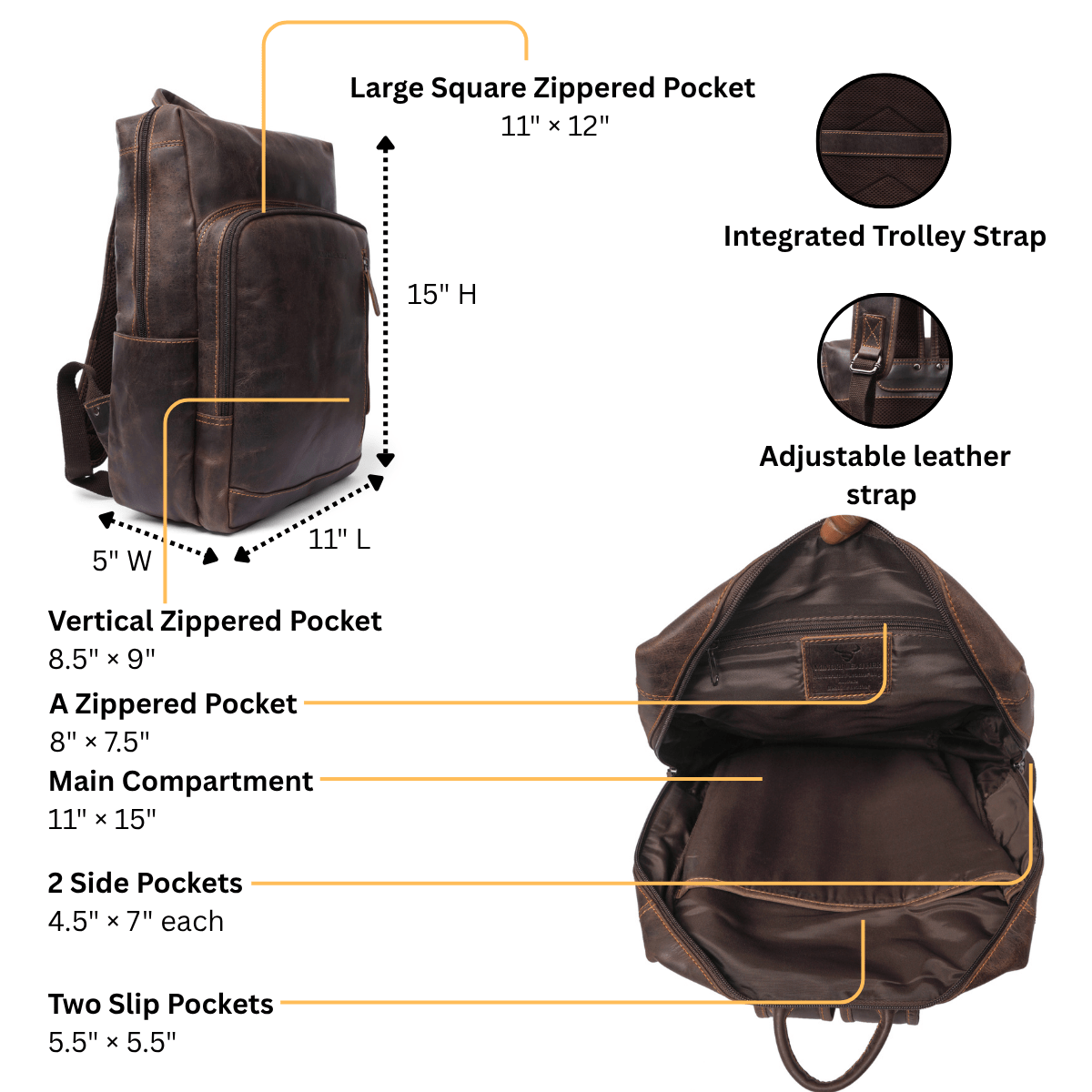 Oslo Leather Backpack 15.6" Laptop - Minori Leather