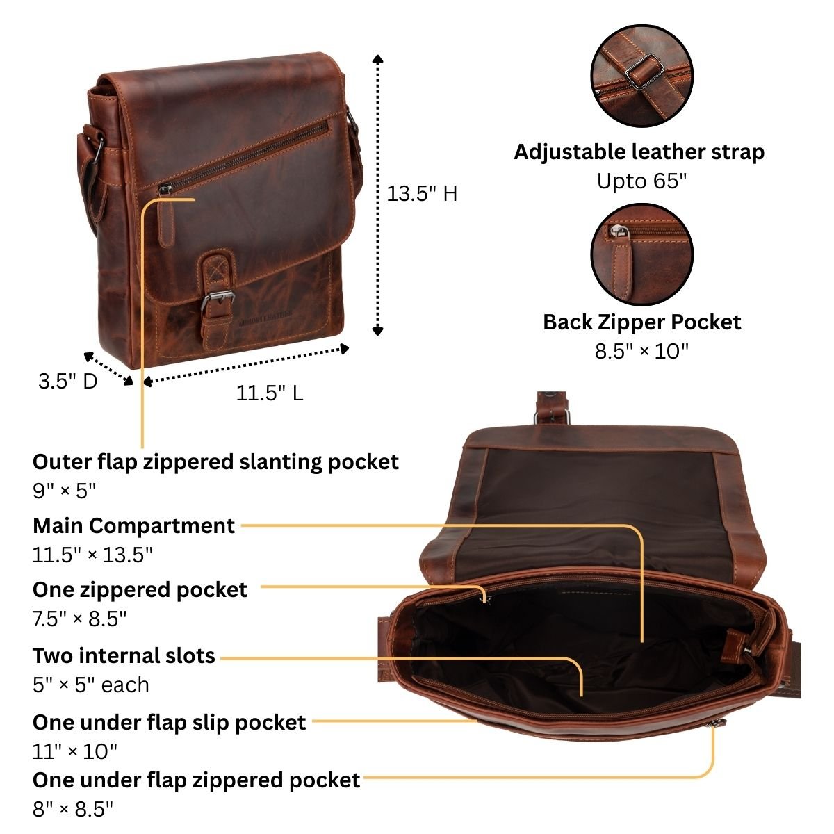 Raleigh Leather Messenger Bag – Unisex – Chestnut - Minori Leather
