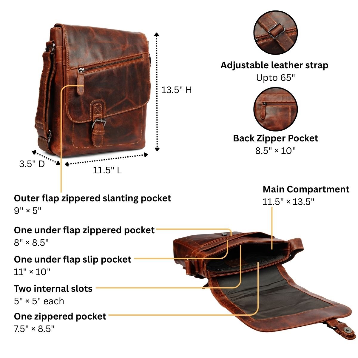 Raleigh Leather Messenger Bag – Unisex – Chestnut - Minori Leather