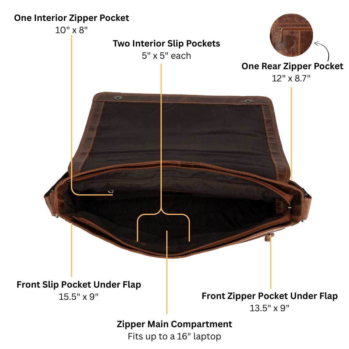 Richmond Messenger 16" Chestnut - Minori Leather