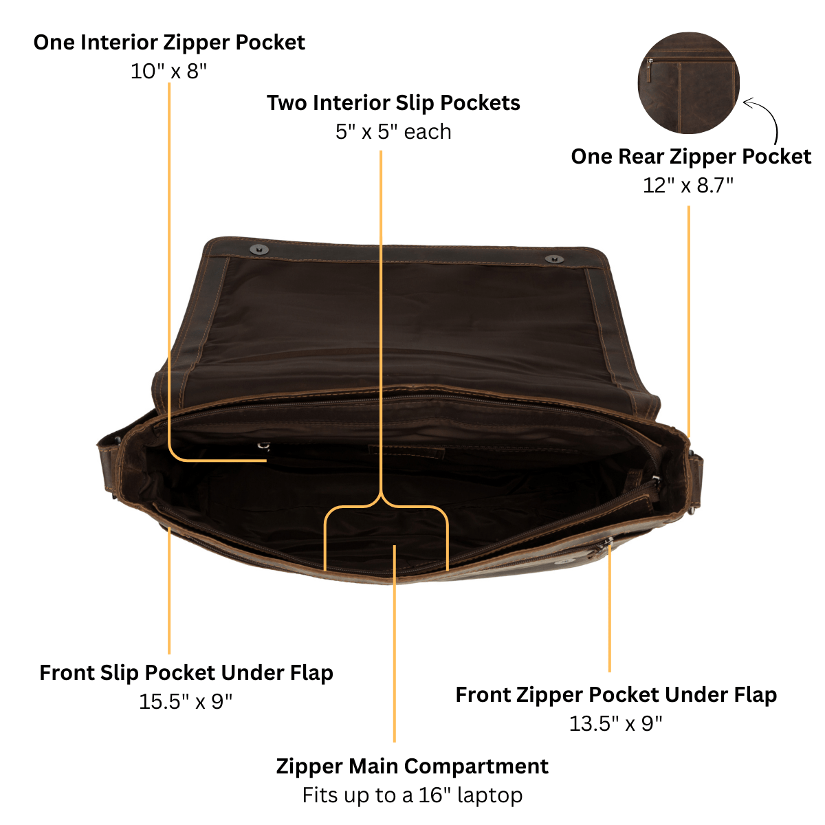 Richmond Messenger 16" Brown - Minori Leather