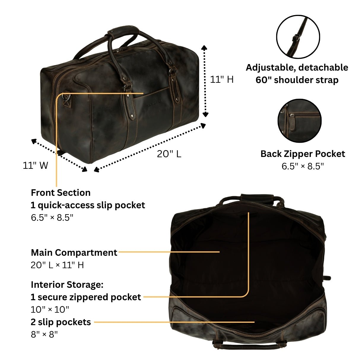 Minori Leather Riley brown leather duffle bag with sturdy handles and spacious interior for travel and weekend trips.