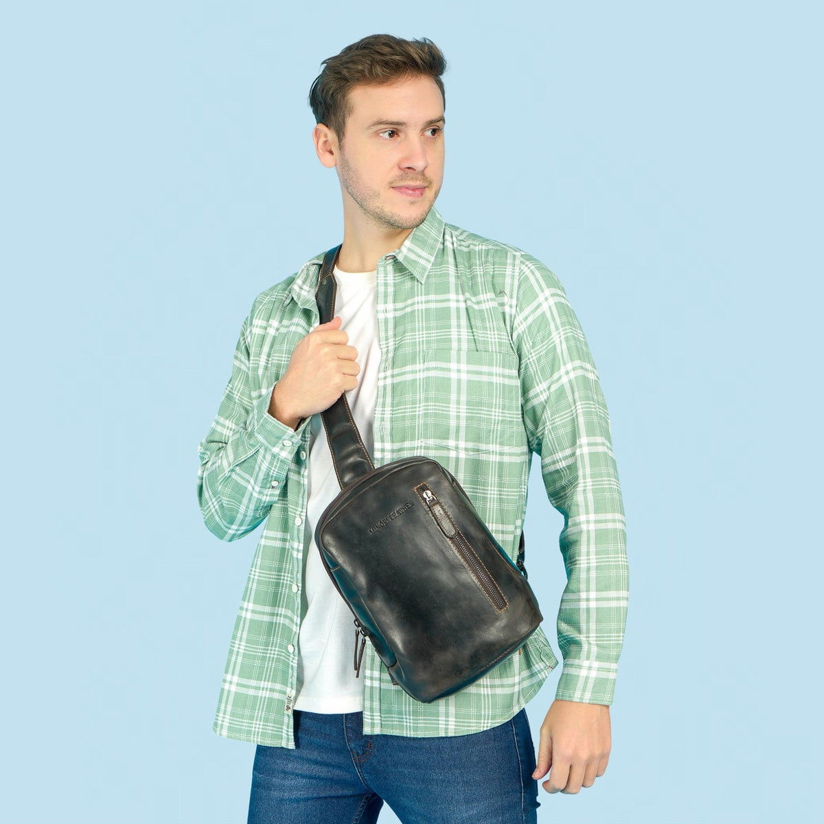 Luxe Leather Sling Bag in Chestnut - Minori Leather