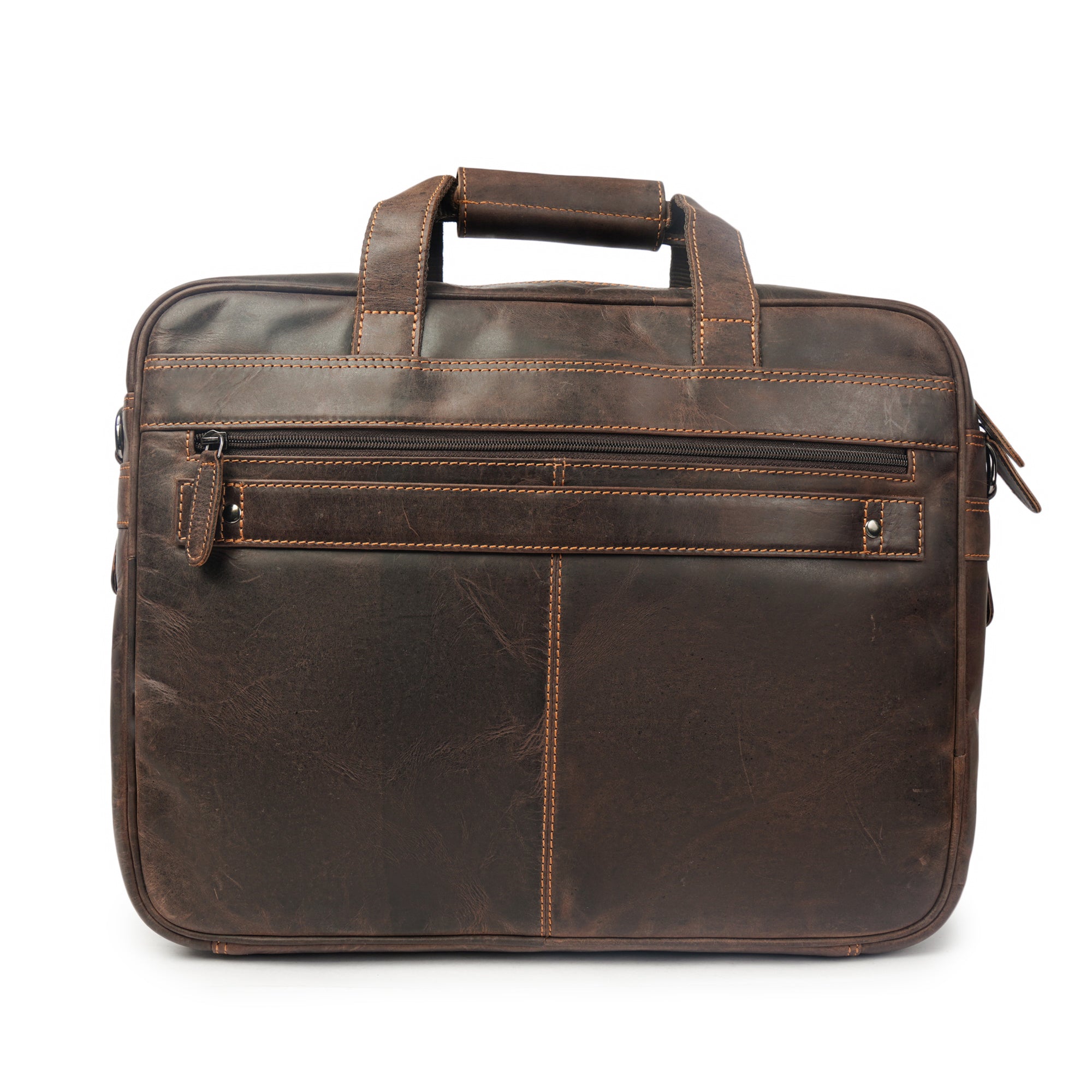 Brown leather briefcase on a white background