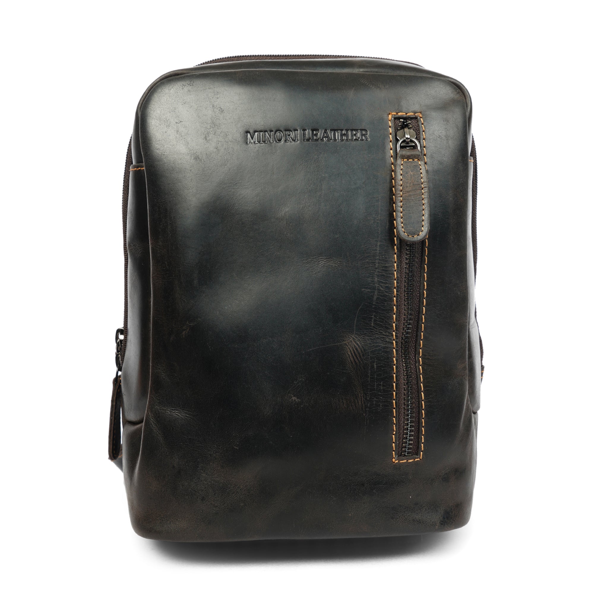 Luxe Leather Sling Bag – Unisex – Brown - Minori Leather