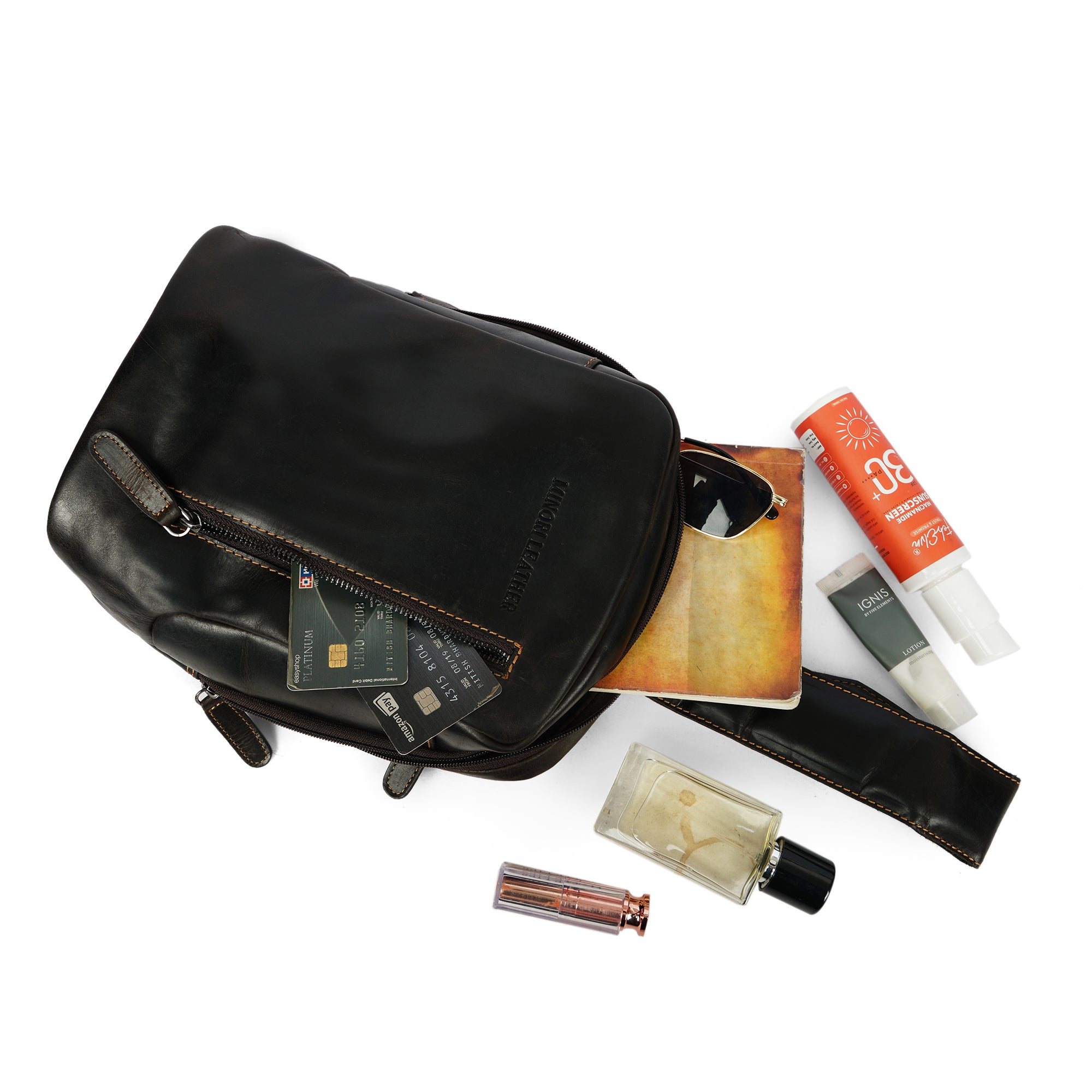 Luxe Leather Sling Bag – Unisex – Brown - Minori Leather