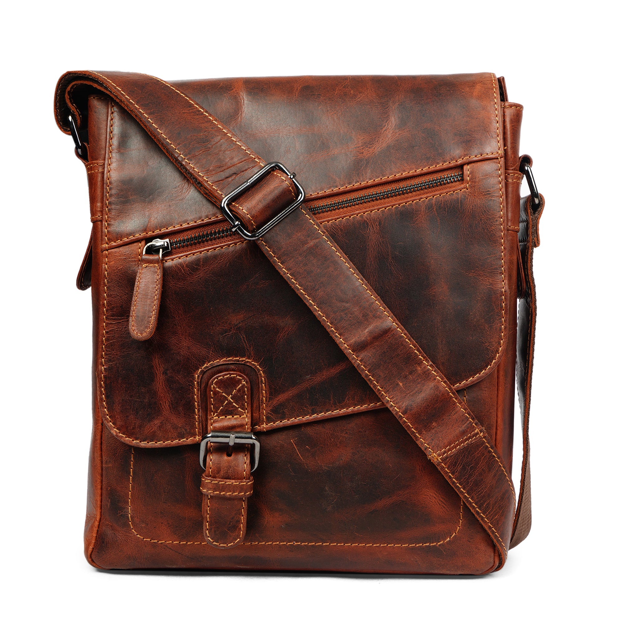Raleigh Leather Messenger Bag – Unisex – Chestnut - Minori Leather