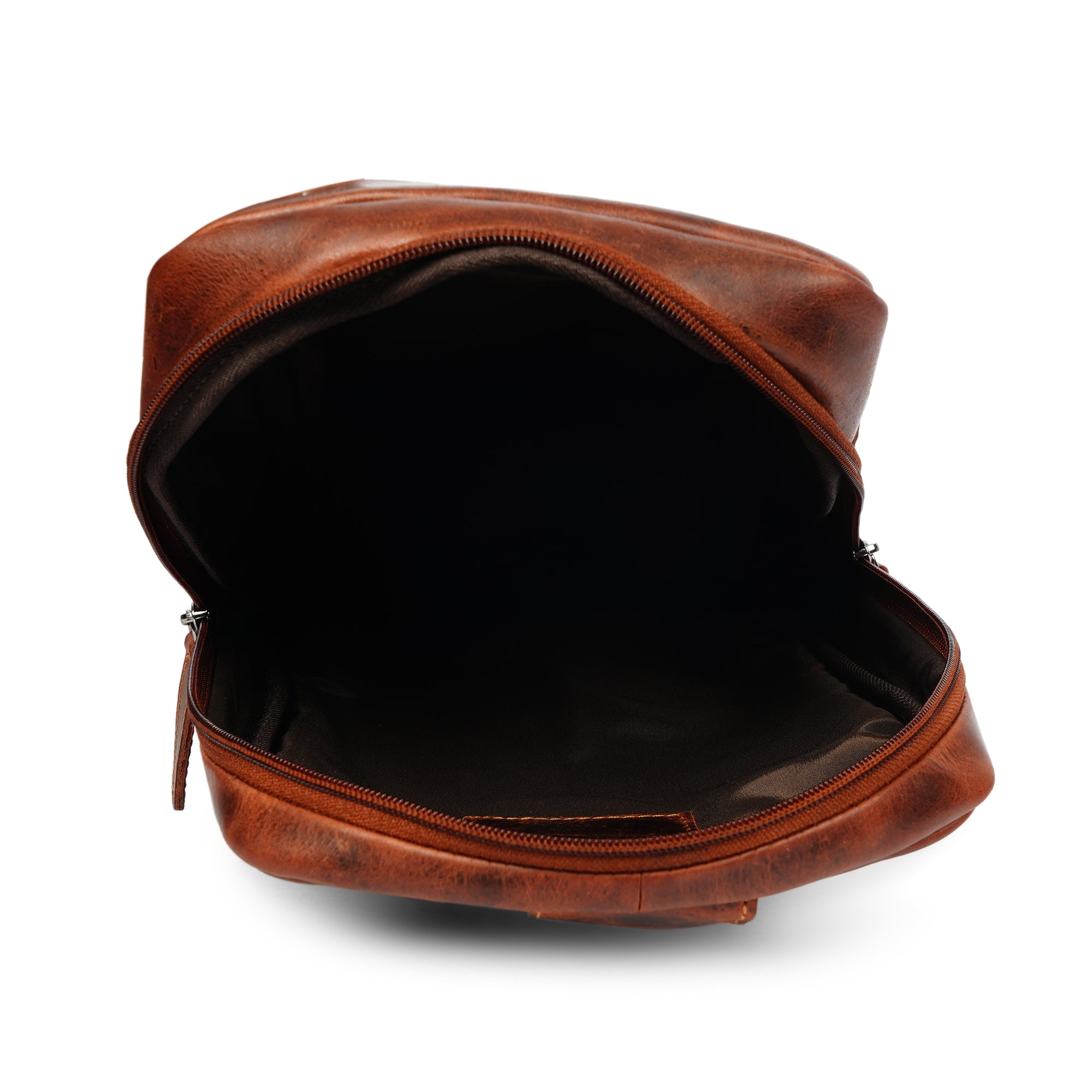 Minori Leather Luxe Leather Sling Chestnut crossbody bag with adjustable strap and sleek design.