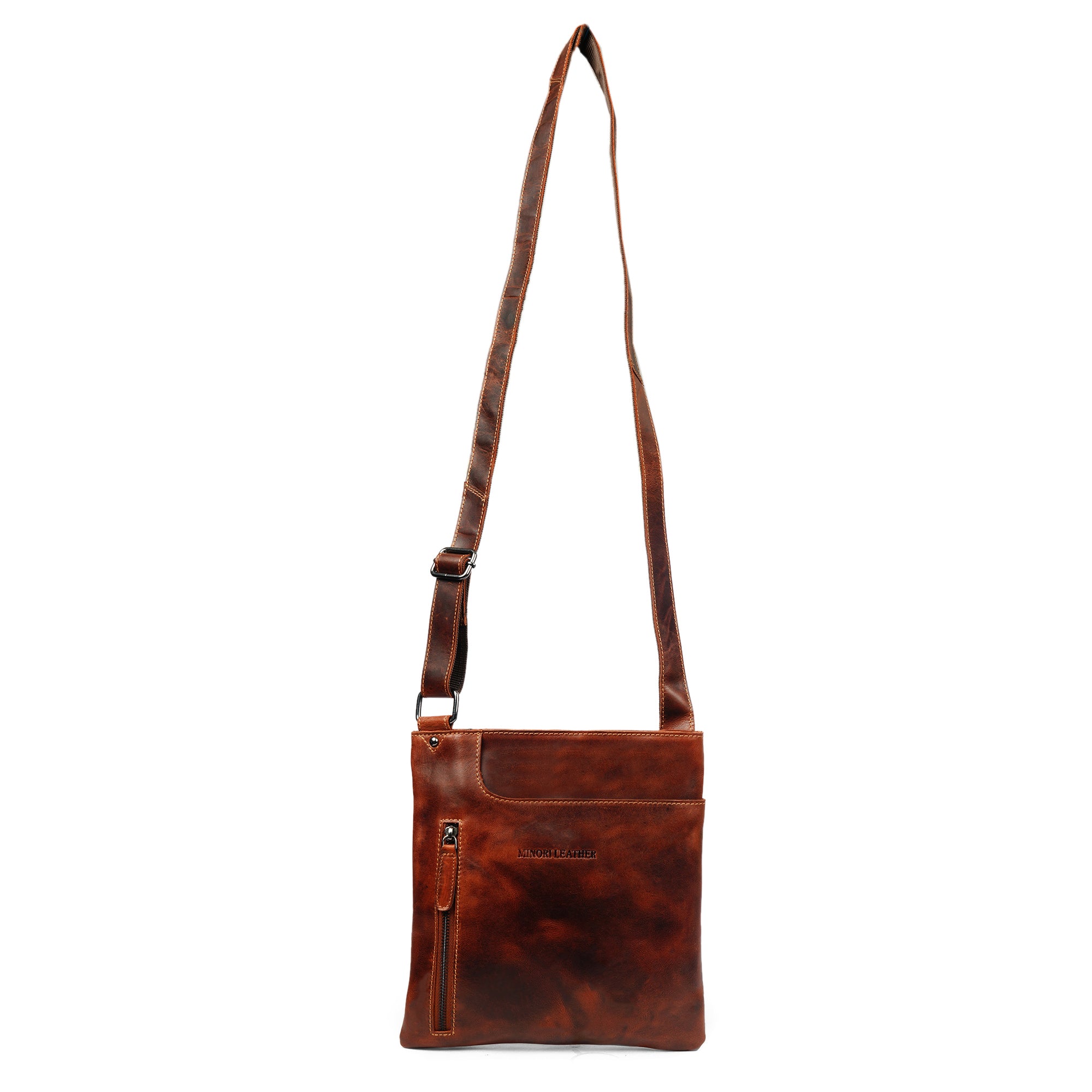 Carter Slim Leather Crossbody Bag in Chestnut - Minori Leather
