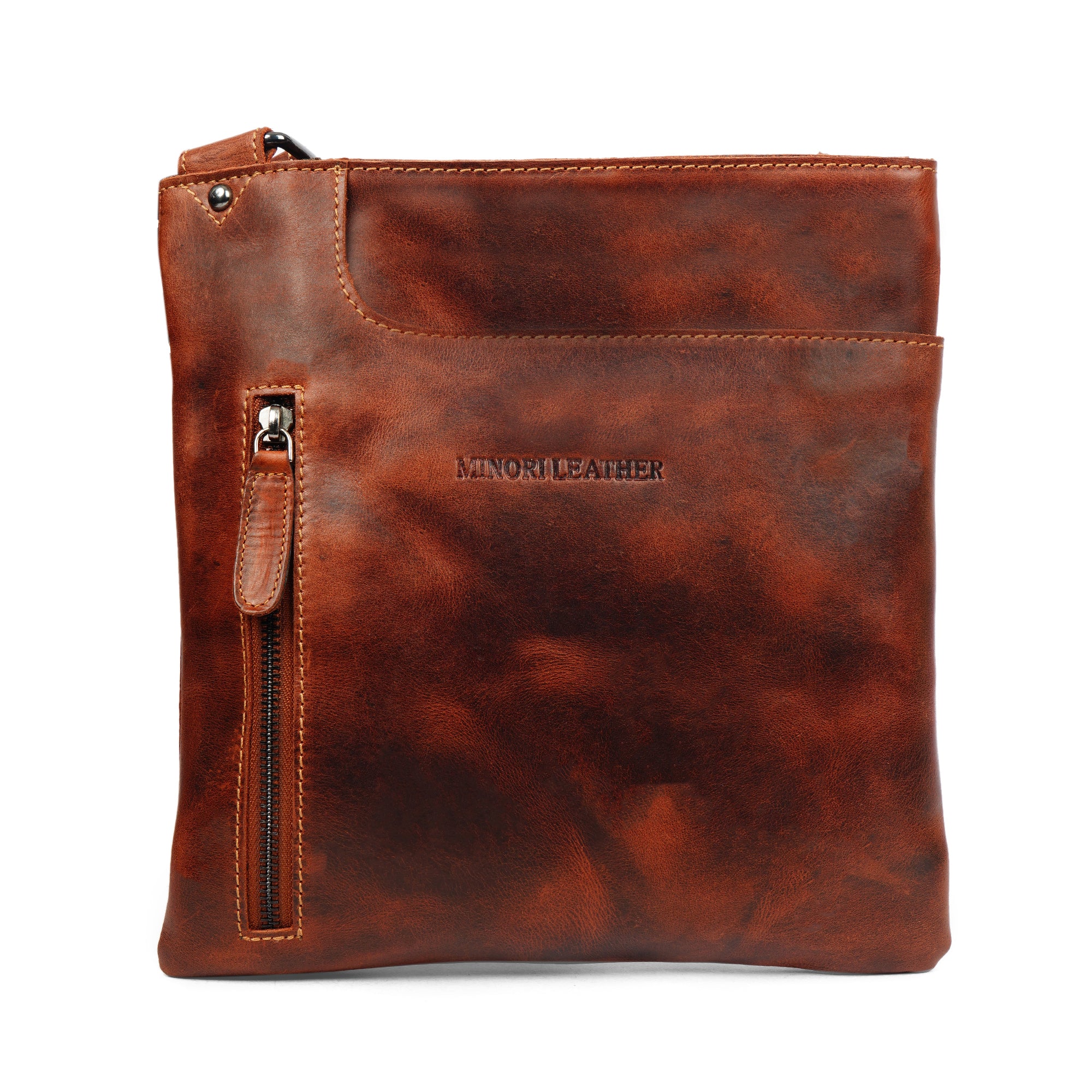 Carter Slim Leather Crossbody Bag in Chestnut - Minori Leather