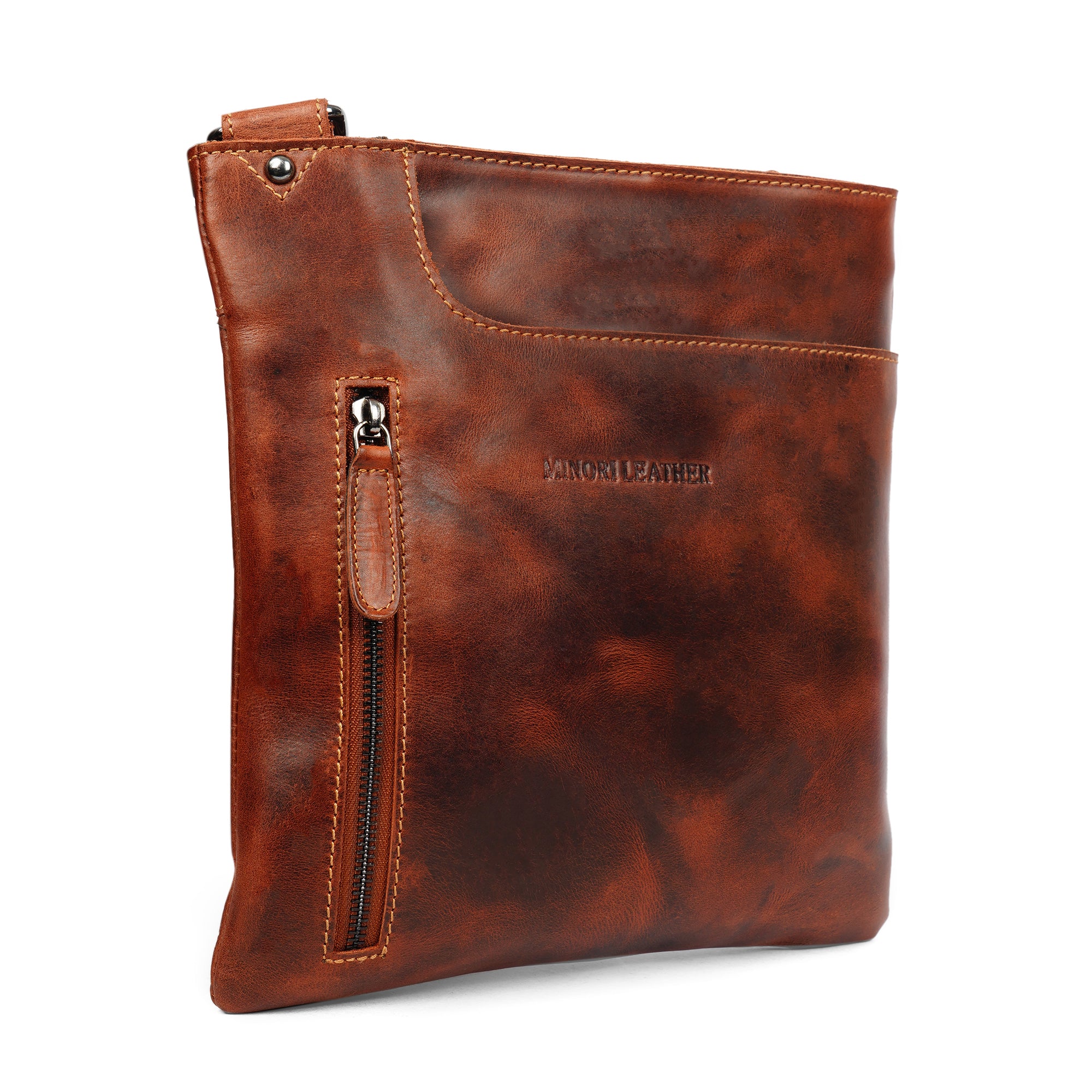 Carter Slim Leather Crossbody Bag in Chestnut - Minori Leather