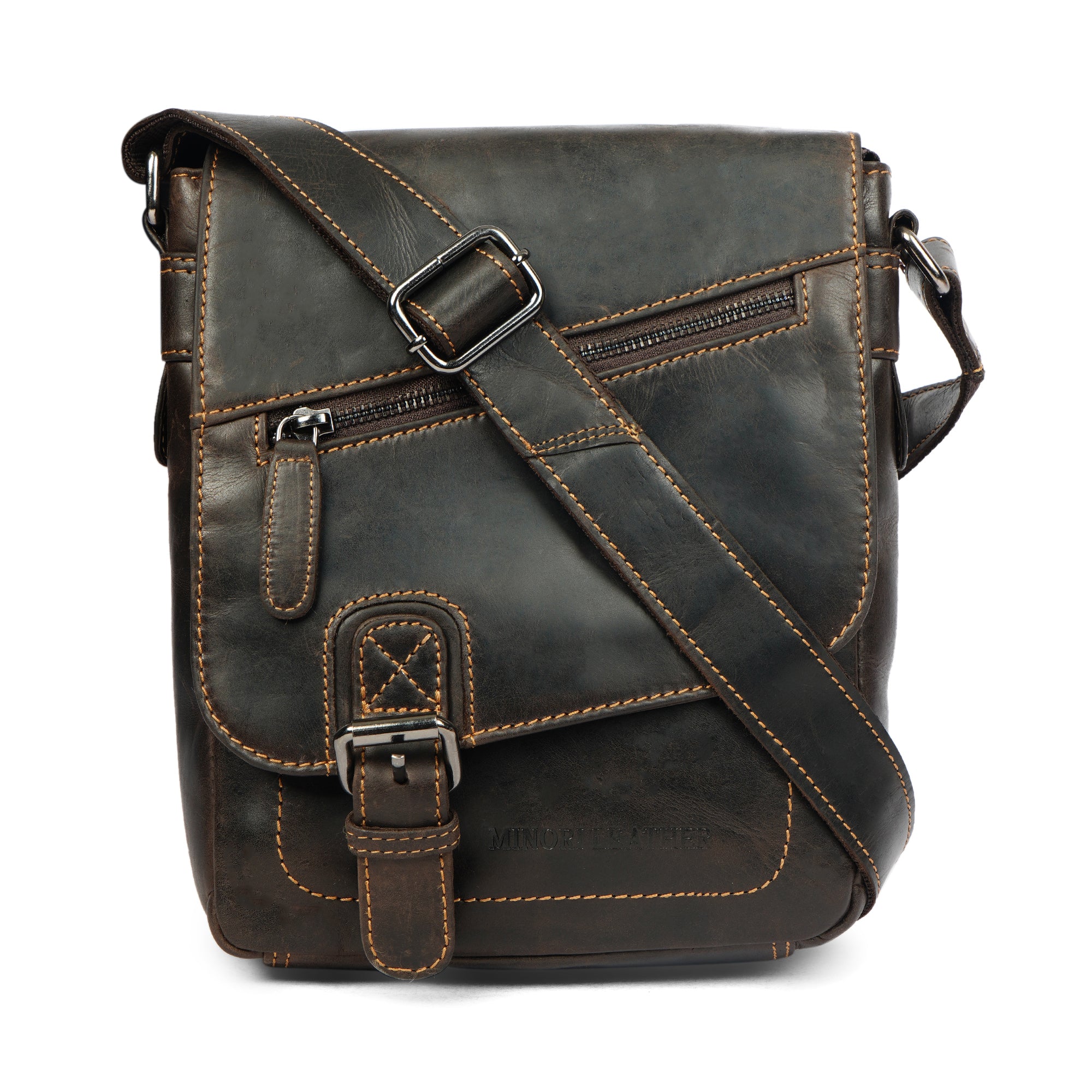 Dallas Leather Crossbody Bag – Unisex – Brown - Minori Leather