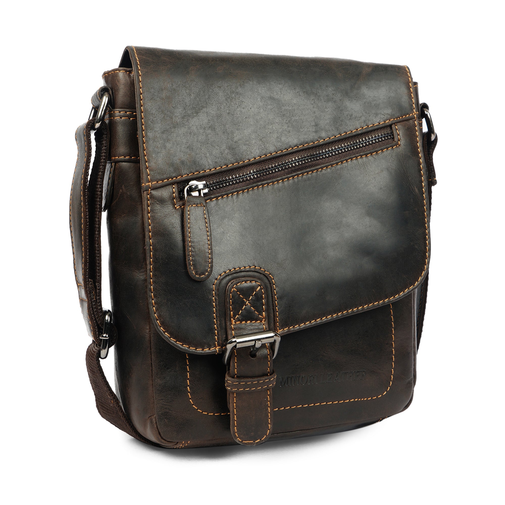 Dallas Leather Crossbody Bag – Unisex – Brown - Minori Leather