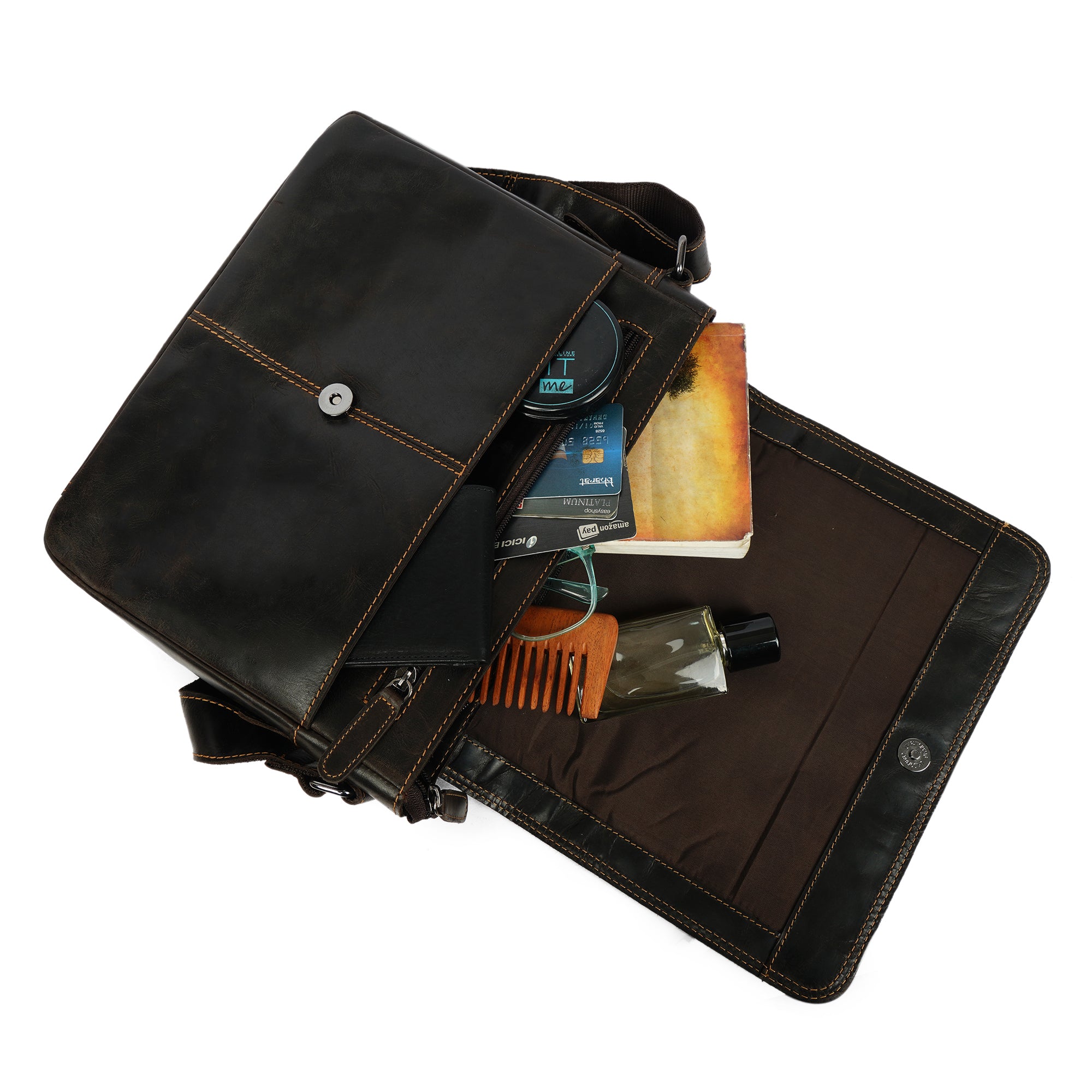 Austin Leather Mini Messenger Bag 11" – Unisex – Brown - Minori Leather