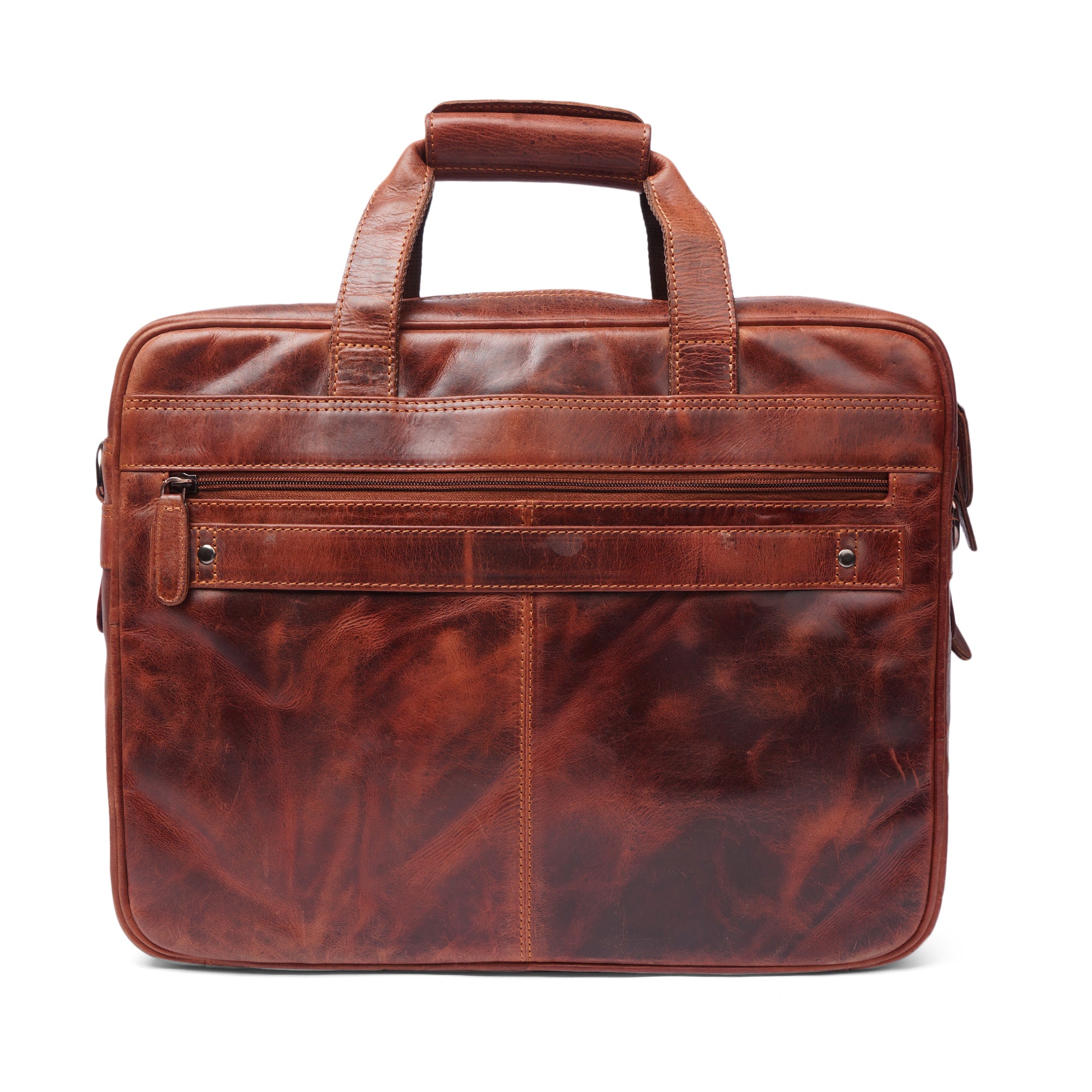 Brown leather briefcase on a white background