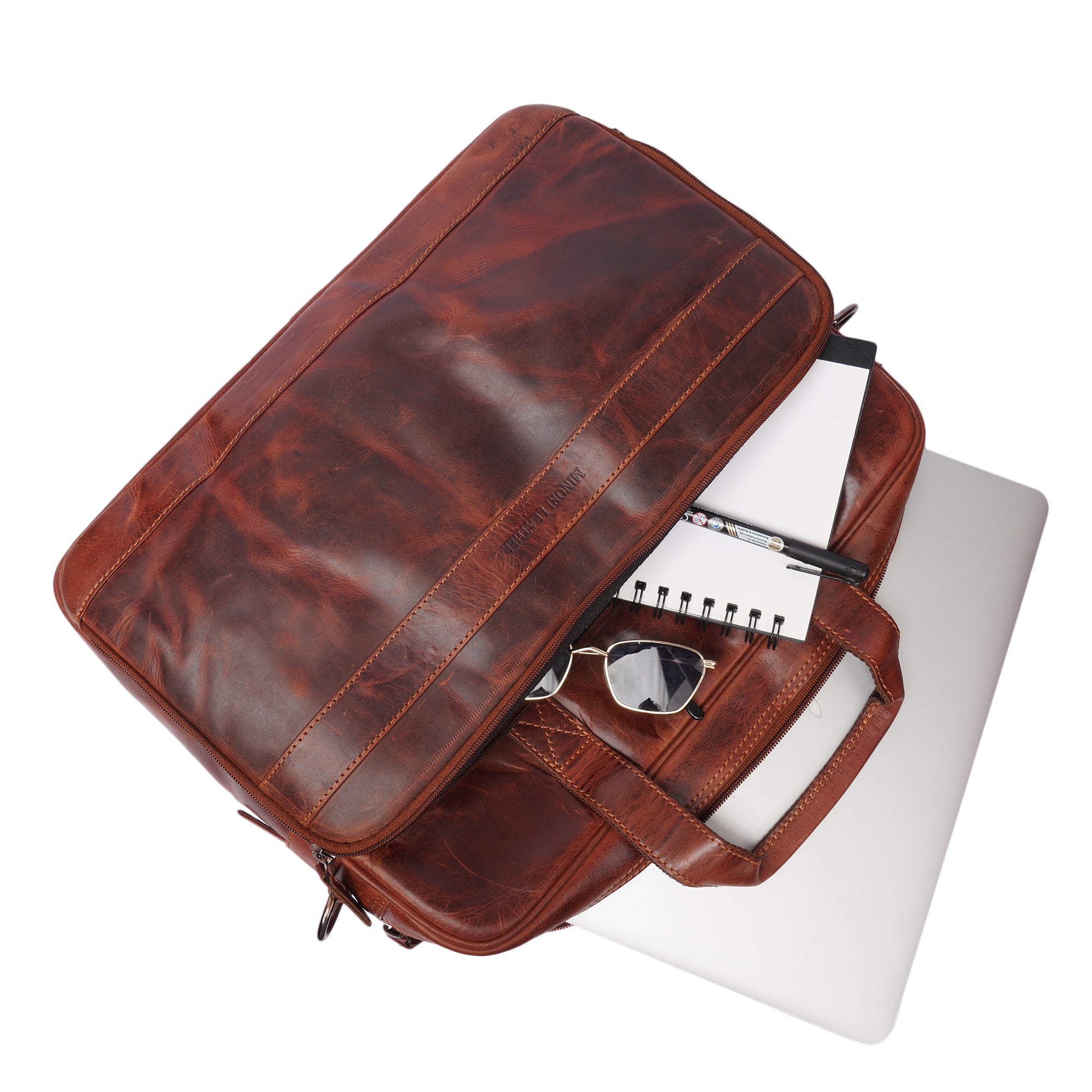 Sutton Briefcase 16" Chestnut - Minori Leather