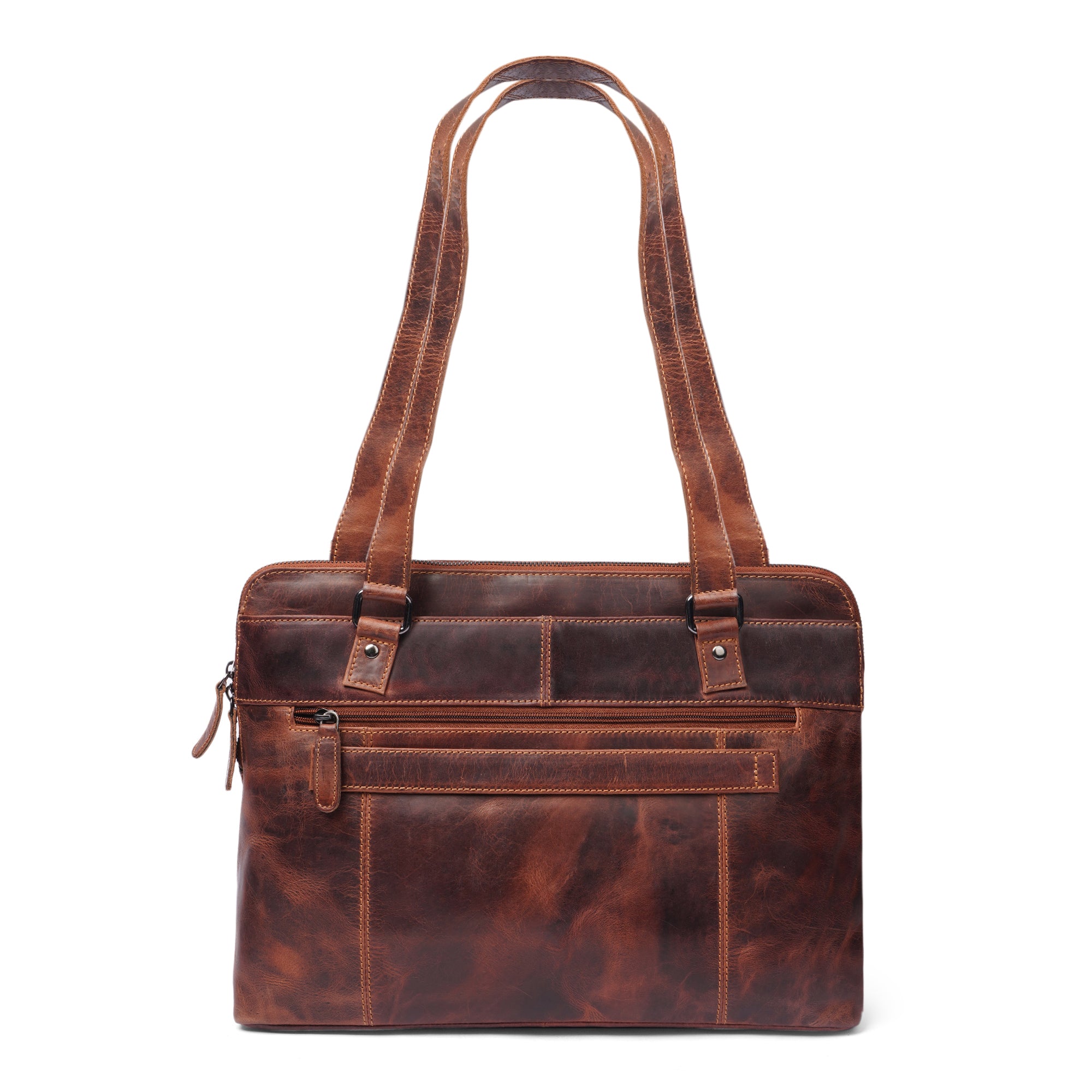 Minori Leather Camille leather laptop tote bag with sleek design and sturdy handles, perfect for work and everyday use.