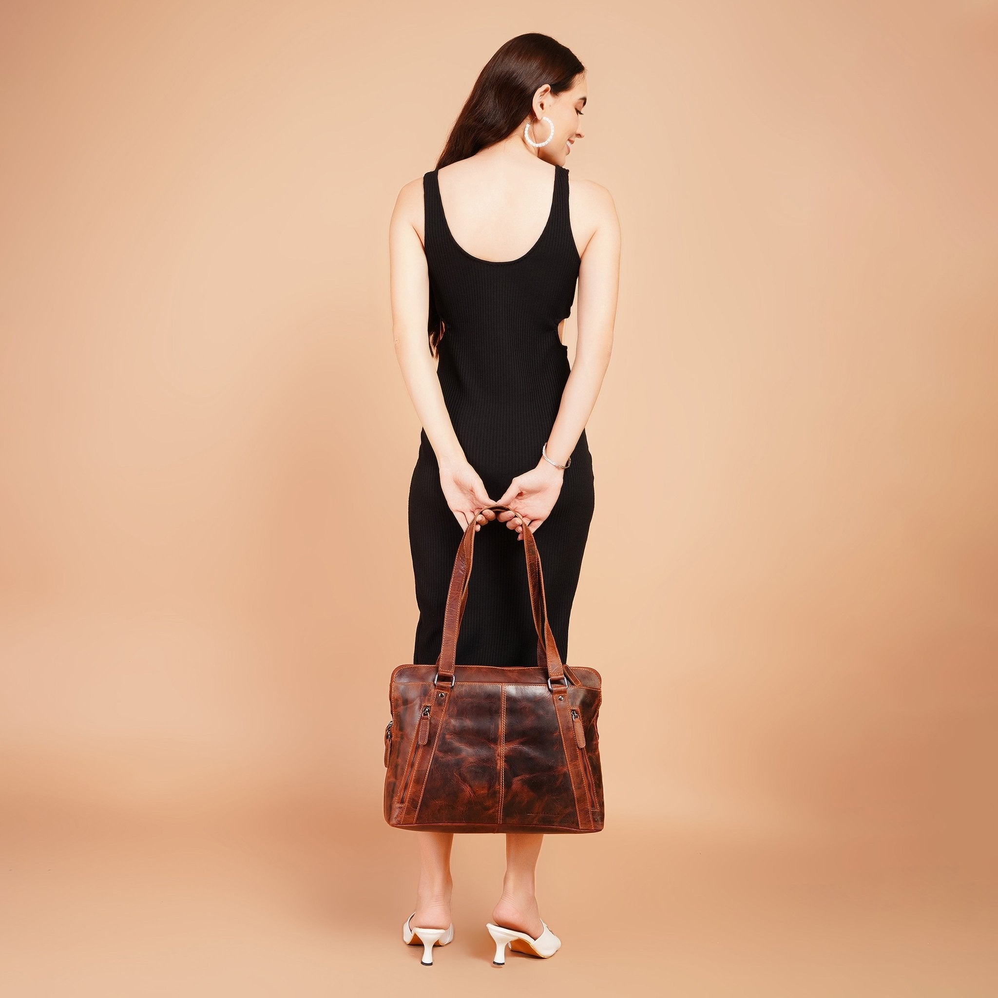 Camille Laptop Tote Chestnut - Minori Leather