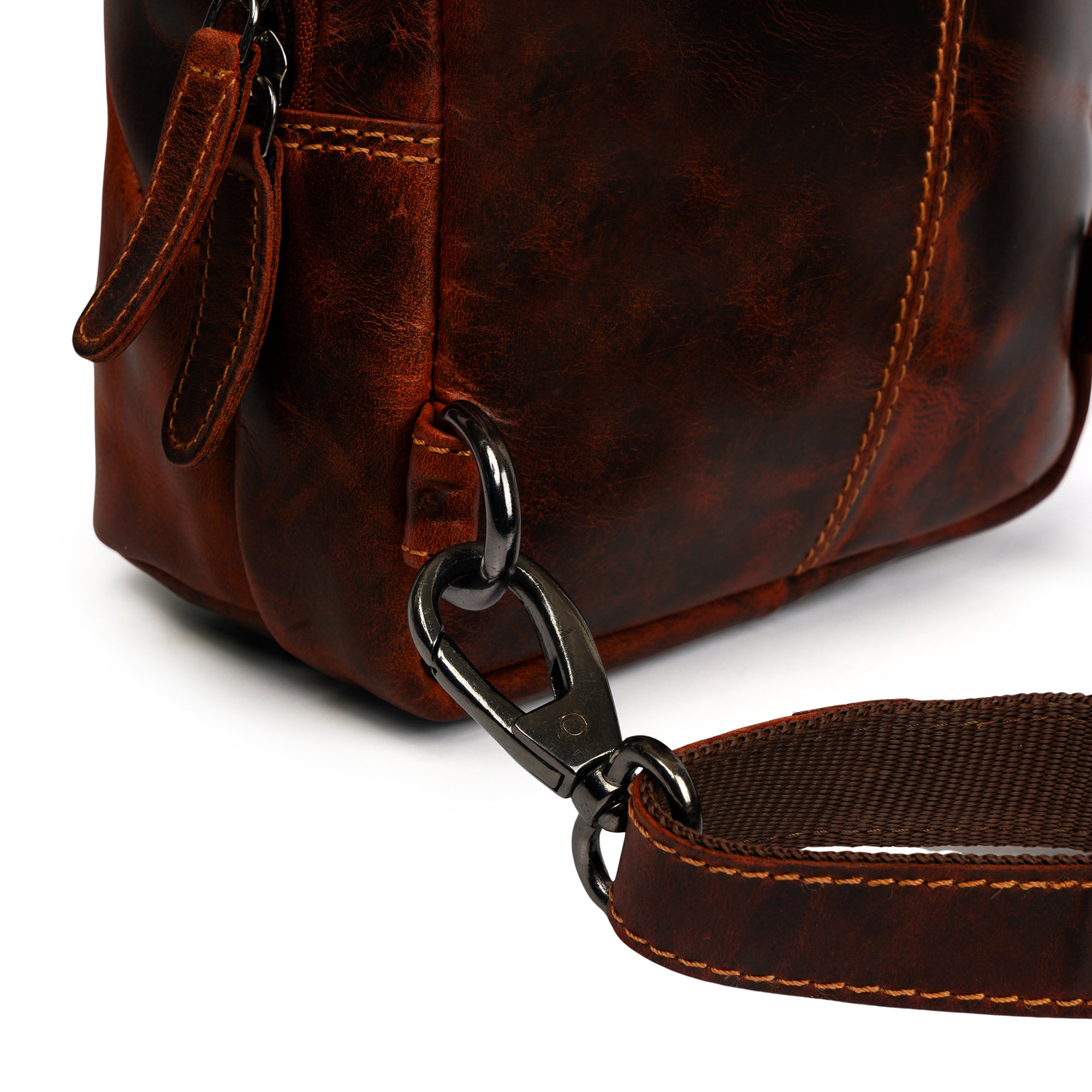 Minori Leather Luxe Leather Sling Crossbody Bag in Chestnut, featuring sleek design and adjustable strap for everyday style.