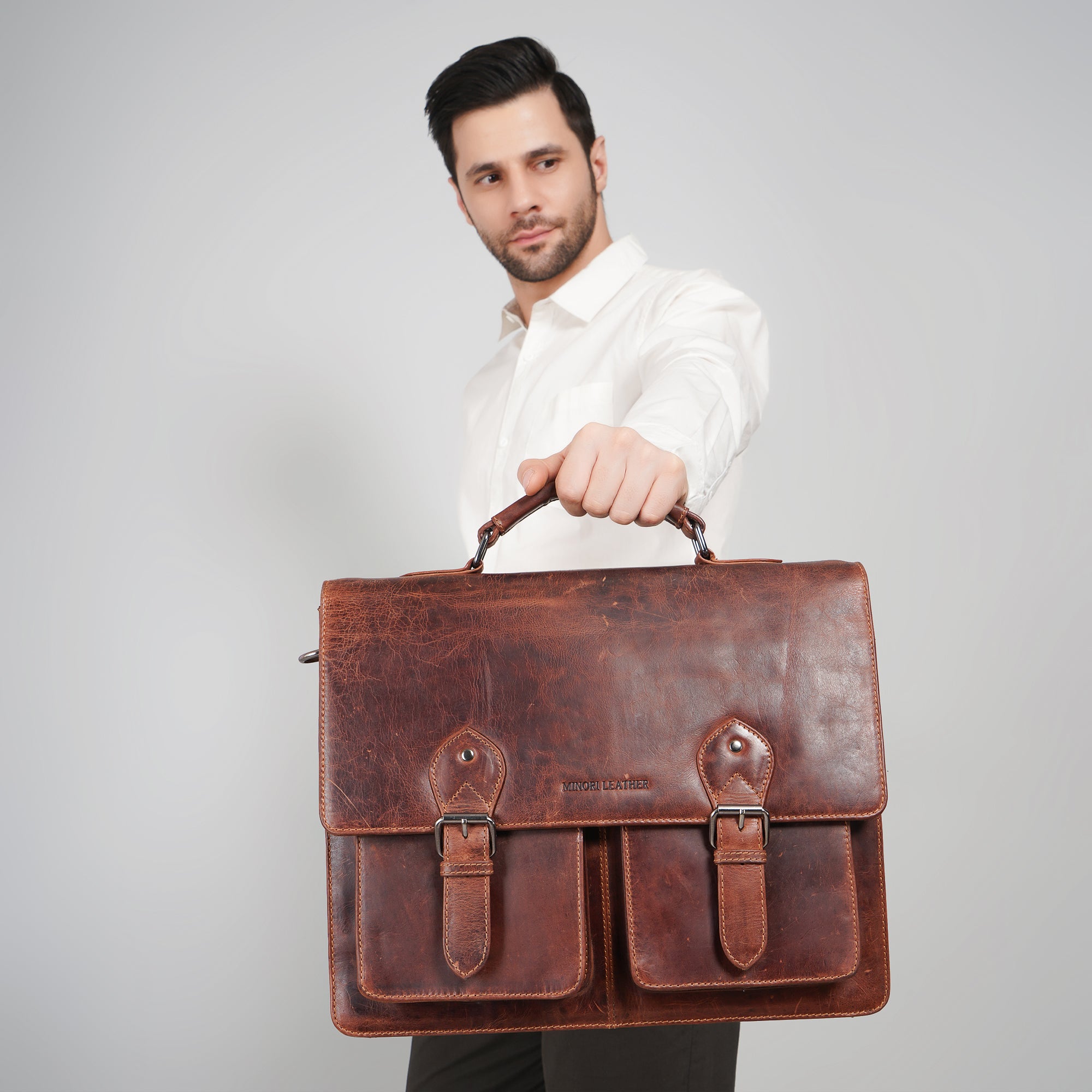 Cambridge Leather Briefcase Chestnut - Minori Leather