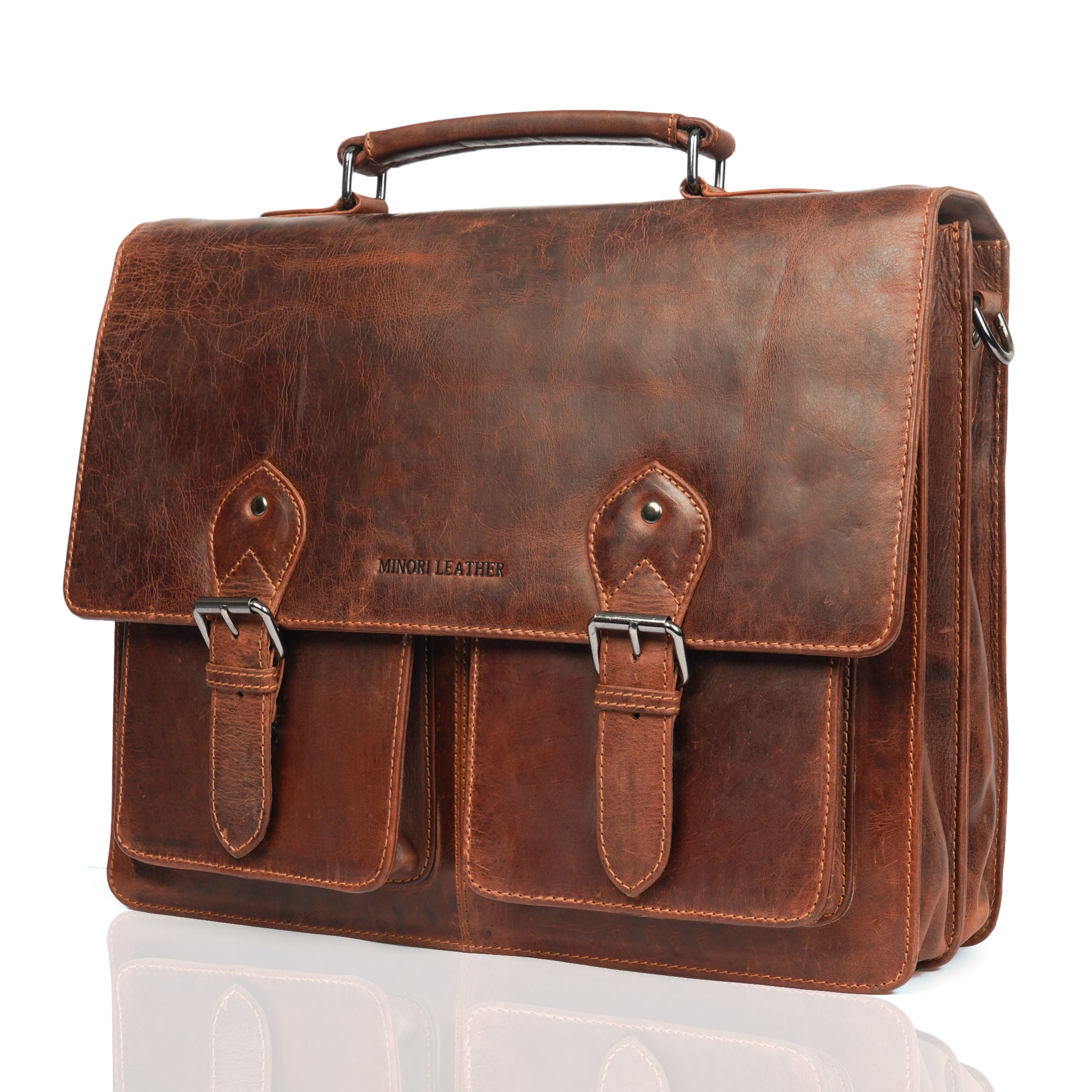 Cambridge Briefcase Chestnut - Minori Leather
