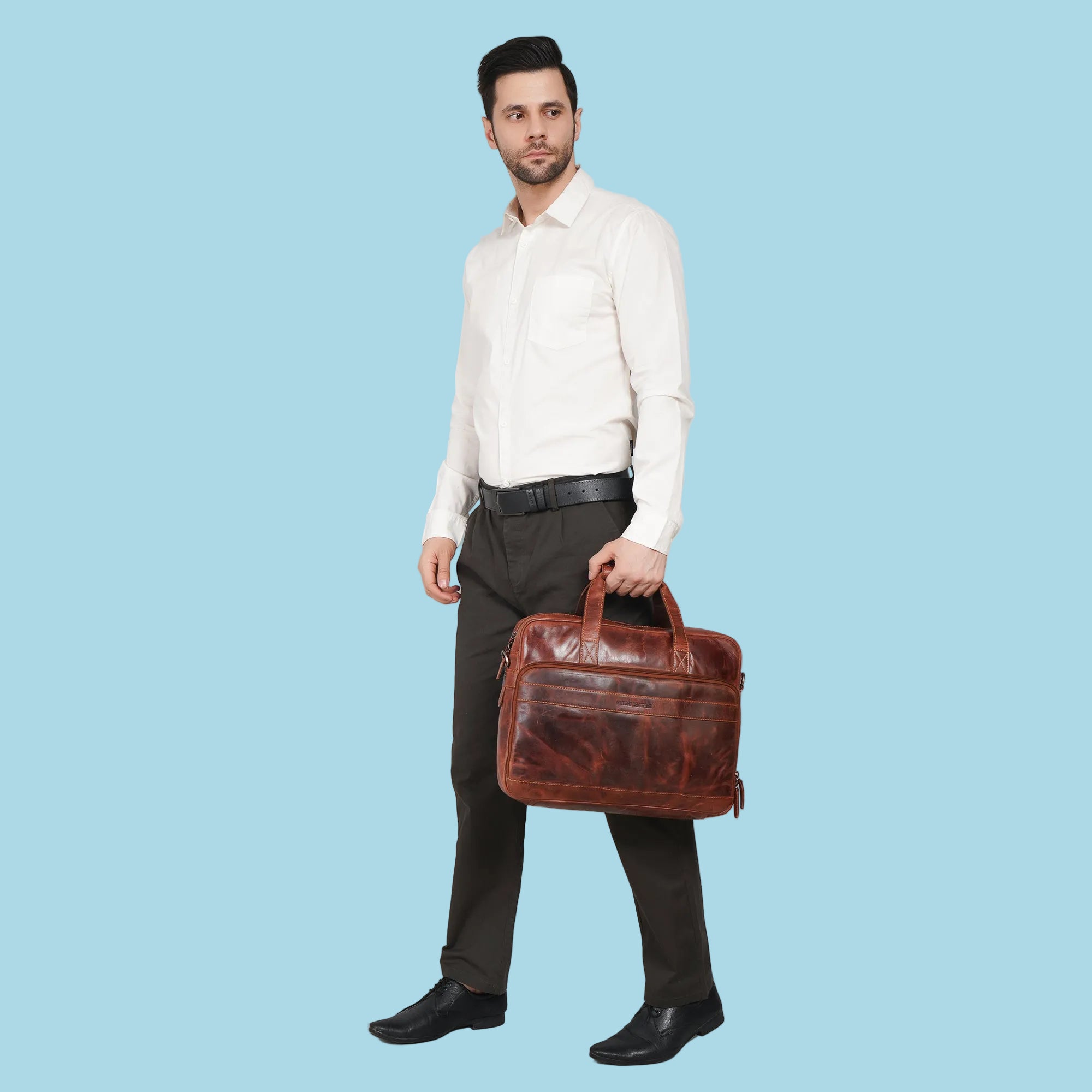 Sutton Briefcase 16" Chestnut - Minori Leather