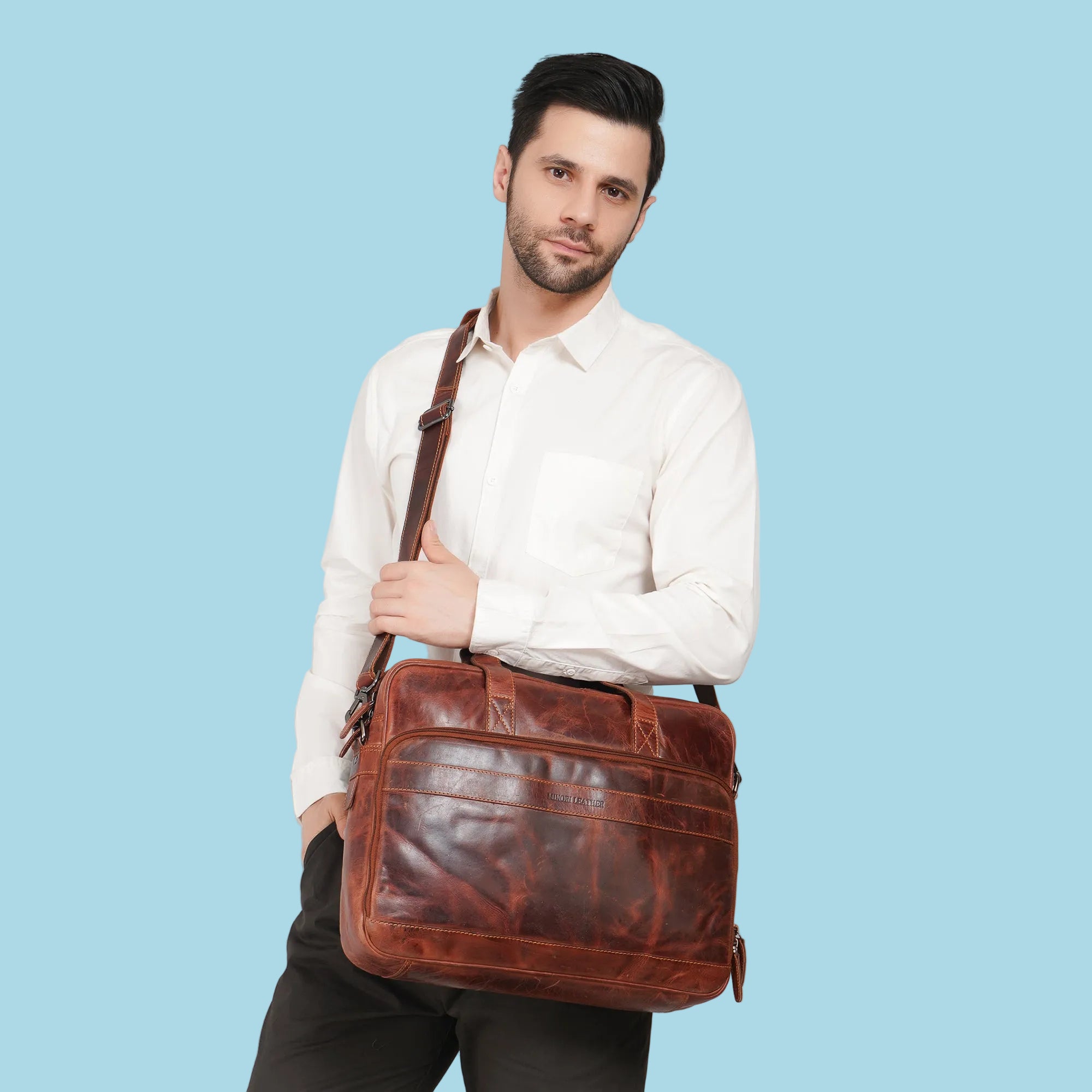 Sutton Briefcase 16" Chestnut - Minori Leather