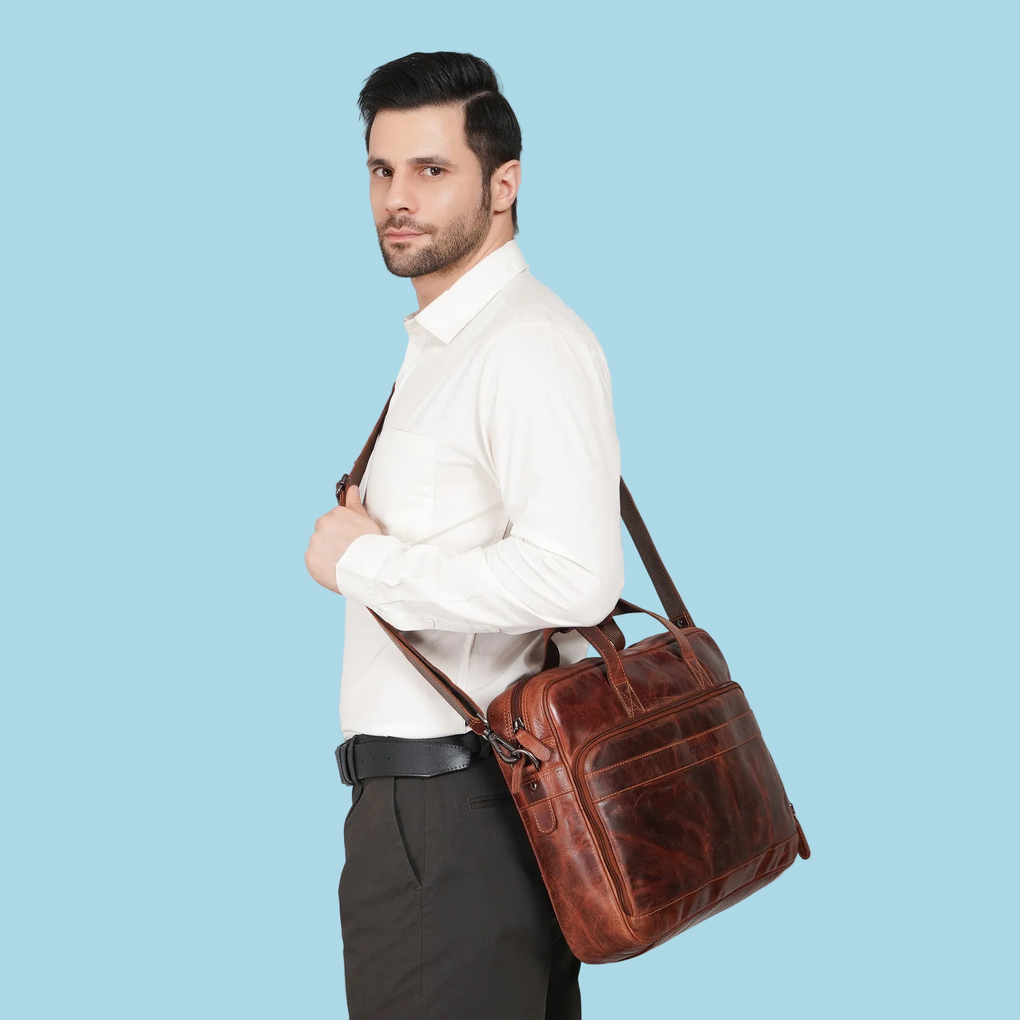 Sutton Briefcase 16" Chestnut - Minori Leather