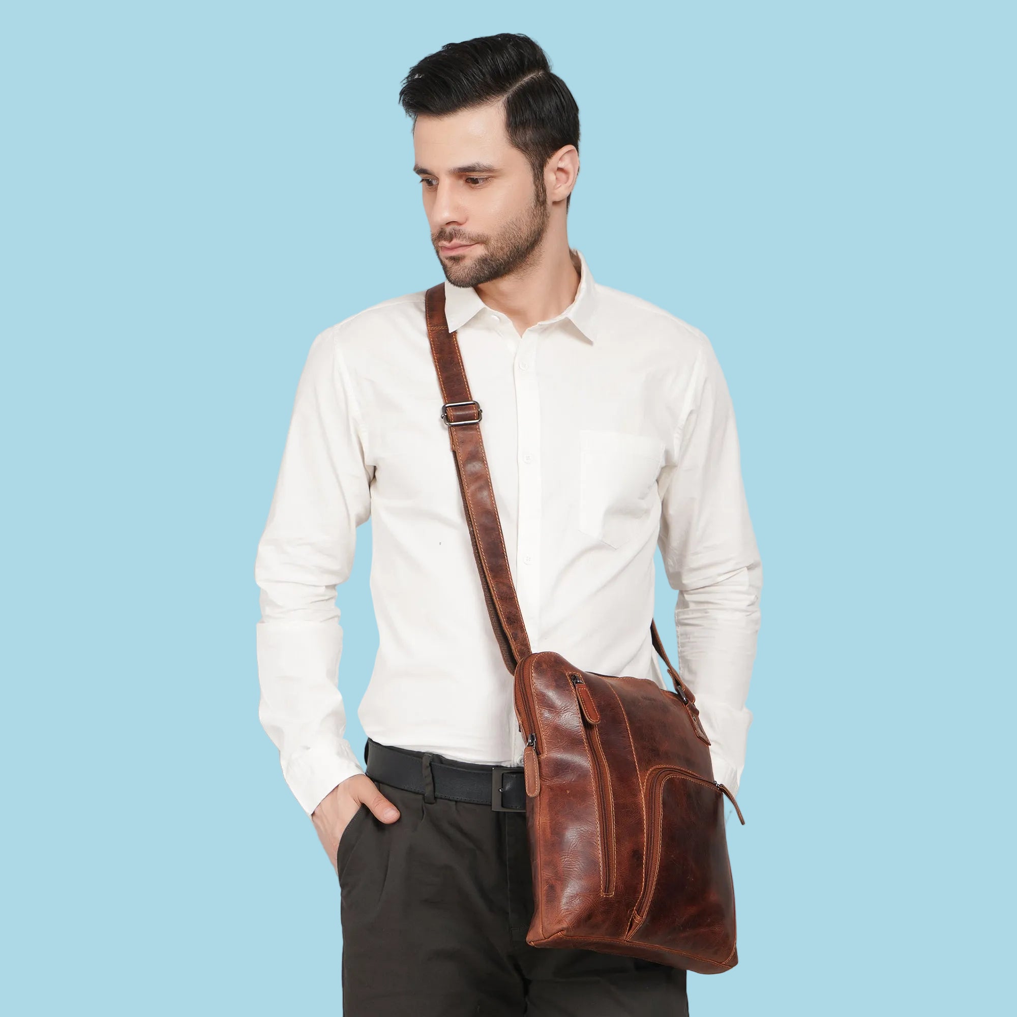 Ryder Leather Shoulder Bag – Unisex – Chestnut - Minori Leather