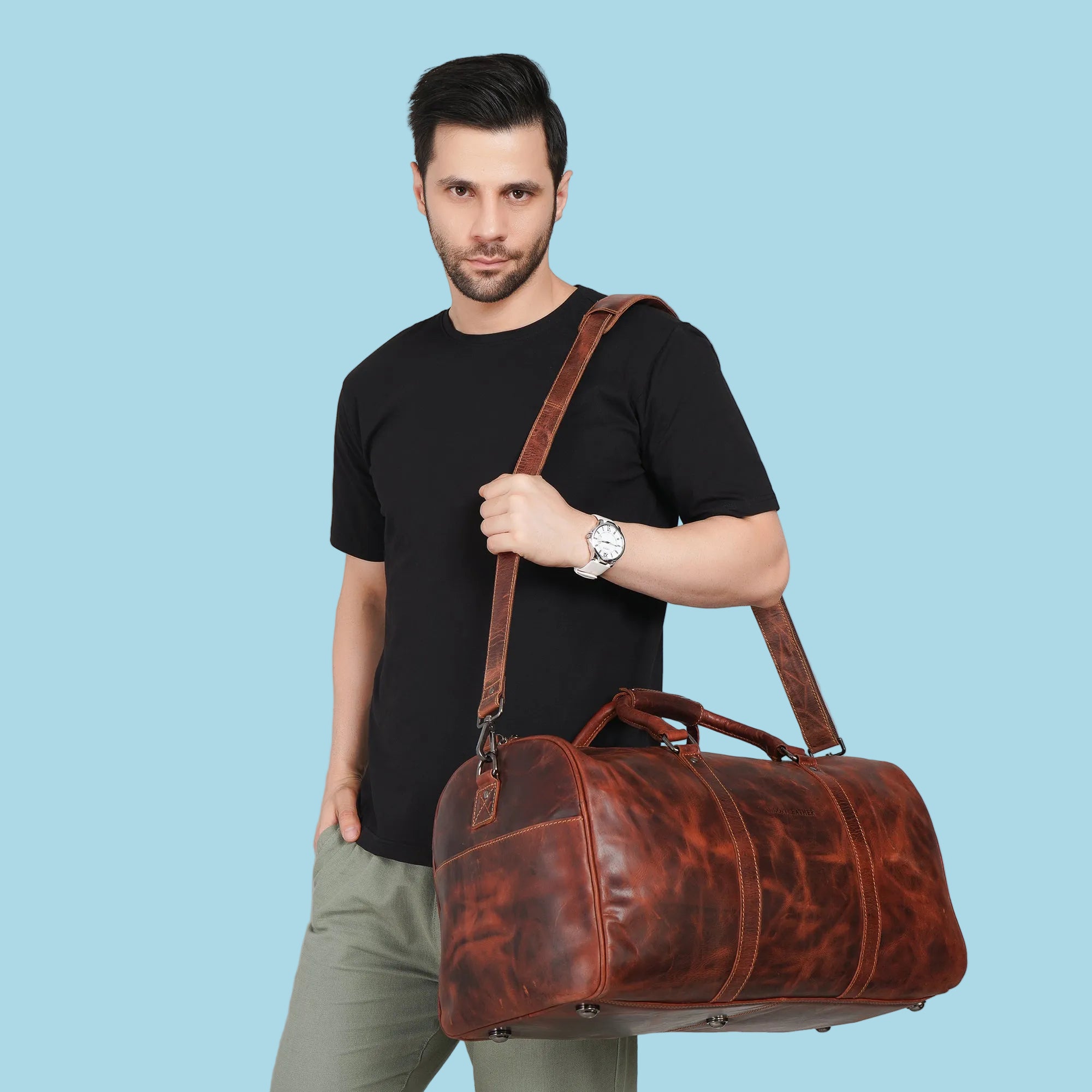 Jackson Leather Weekender Bag – Unisex – Chestnut - Minori Leather