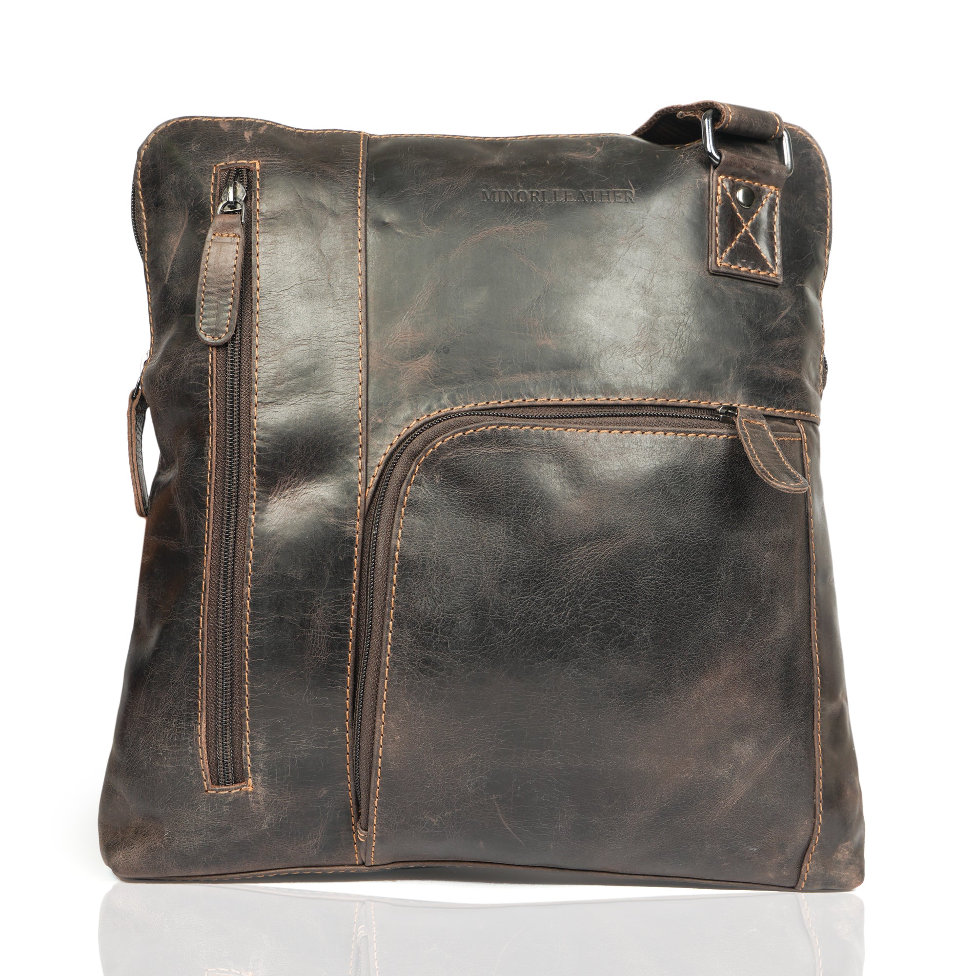 Ryder Leather Shoulder Bag – Unisex – Brown - Minori Leather