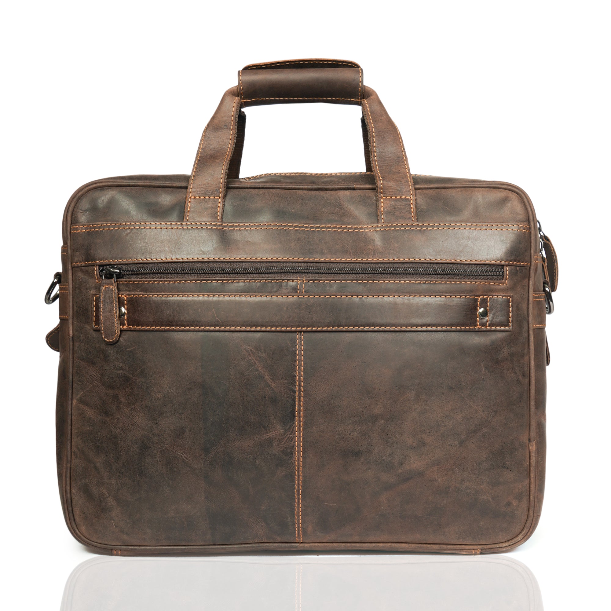 Brown Sutton Leather 16-inch unisex briefcase bag by Minori Leather, featuring a sleek design and sturdy leather construction.