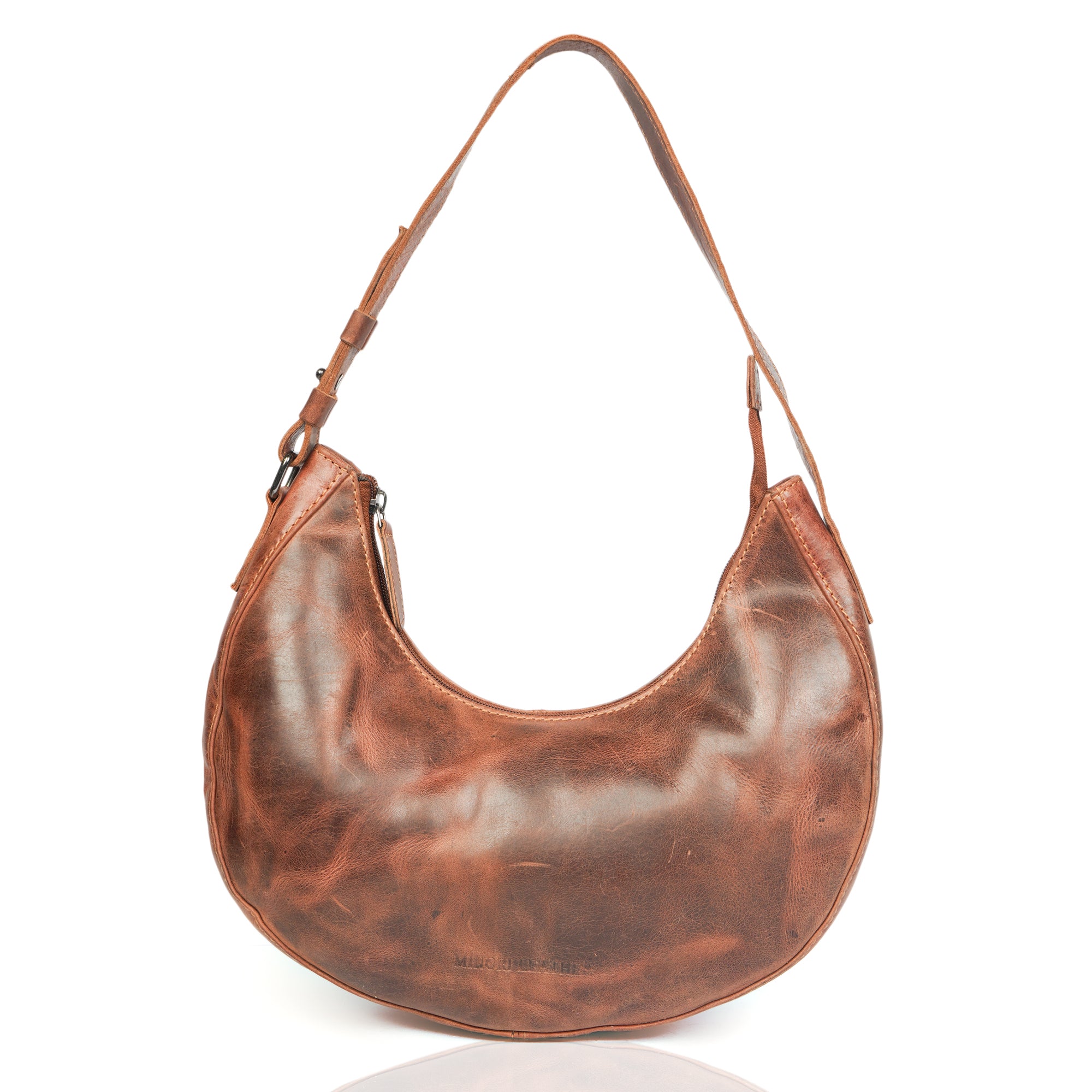 Minori Leather Selene Hobo Shoulder Bag in smooth leather with adjustable strap and spacious interior.