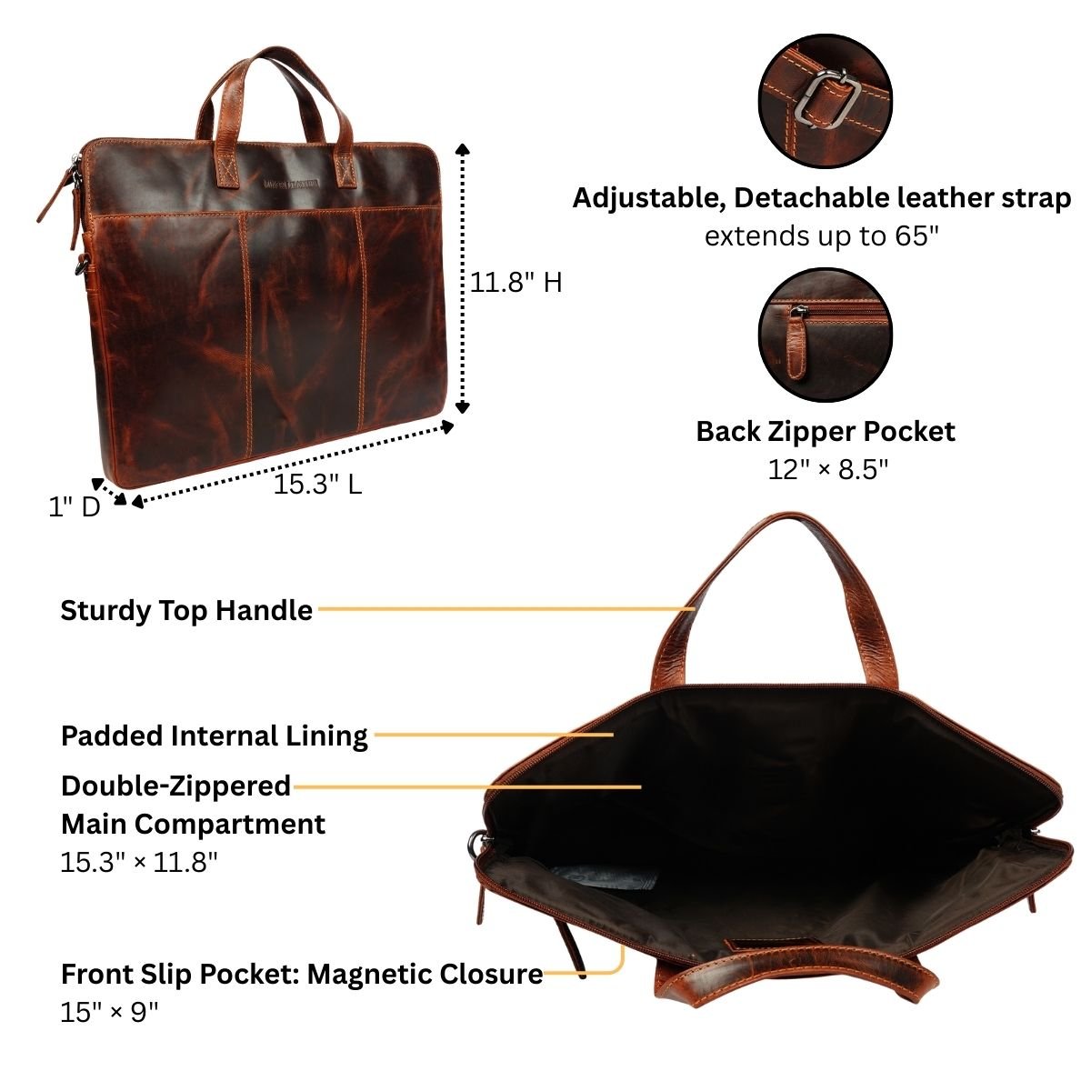 Santiago Leather Laptop Sleeve 16″– Unisex – Chestnut - Minori Leather