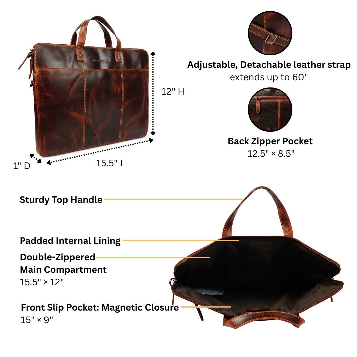 Santiago Leather Laptop Sleeve 16″– Unisex – Chestnut - Minori Leather