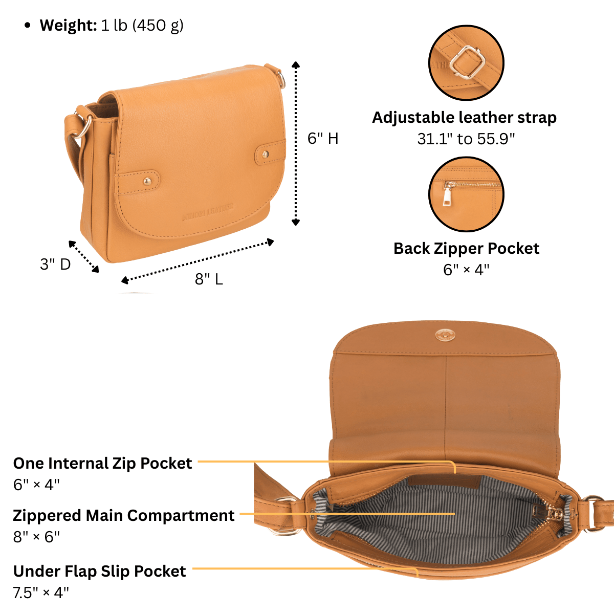 Savannah Crossbody Tan - Minori Leather