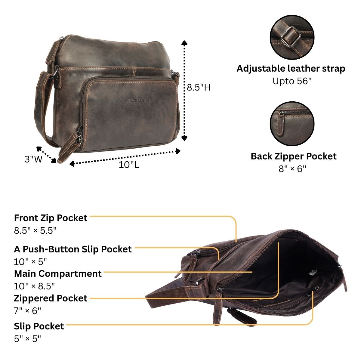 Siena Crossbody Brown - Minori Leather