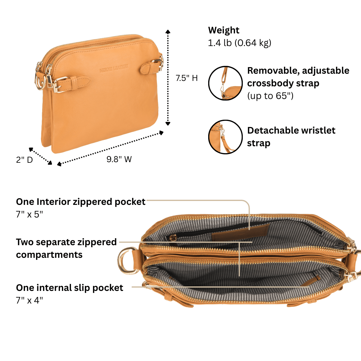 Sofia Crossbody Wristlet Tan - Minori Leather