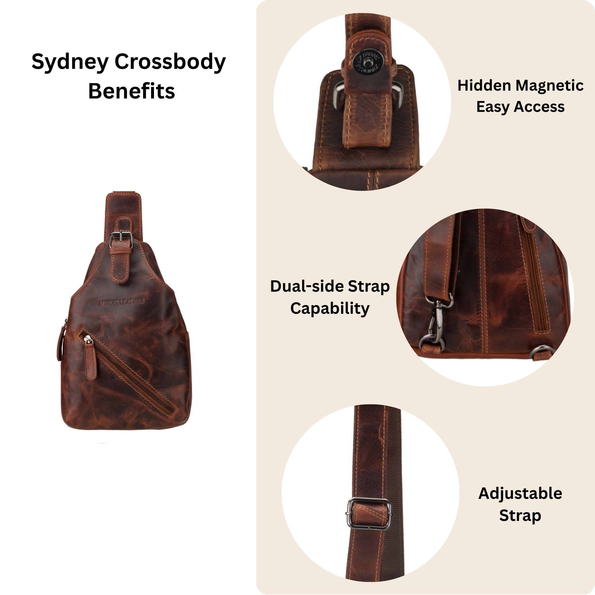 Sydney Leather Crossbody Bag – Unisex – Chestnut - Minori Leather