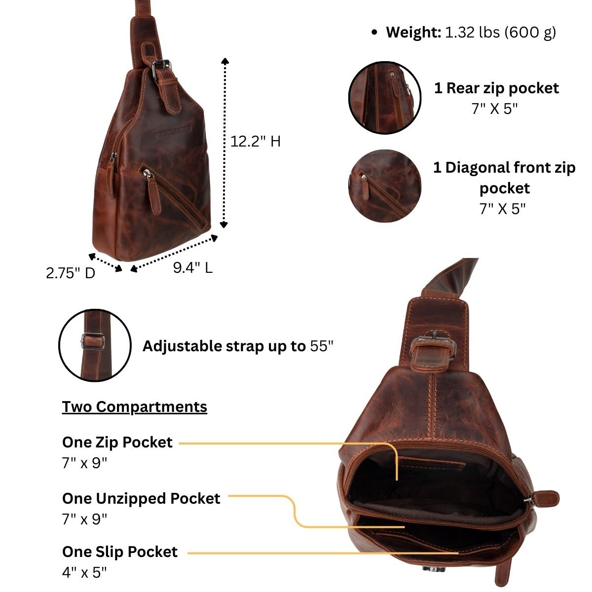 Sydney Leather Crossbody Bag – Unisex – Chestnut - Minori Leather