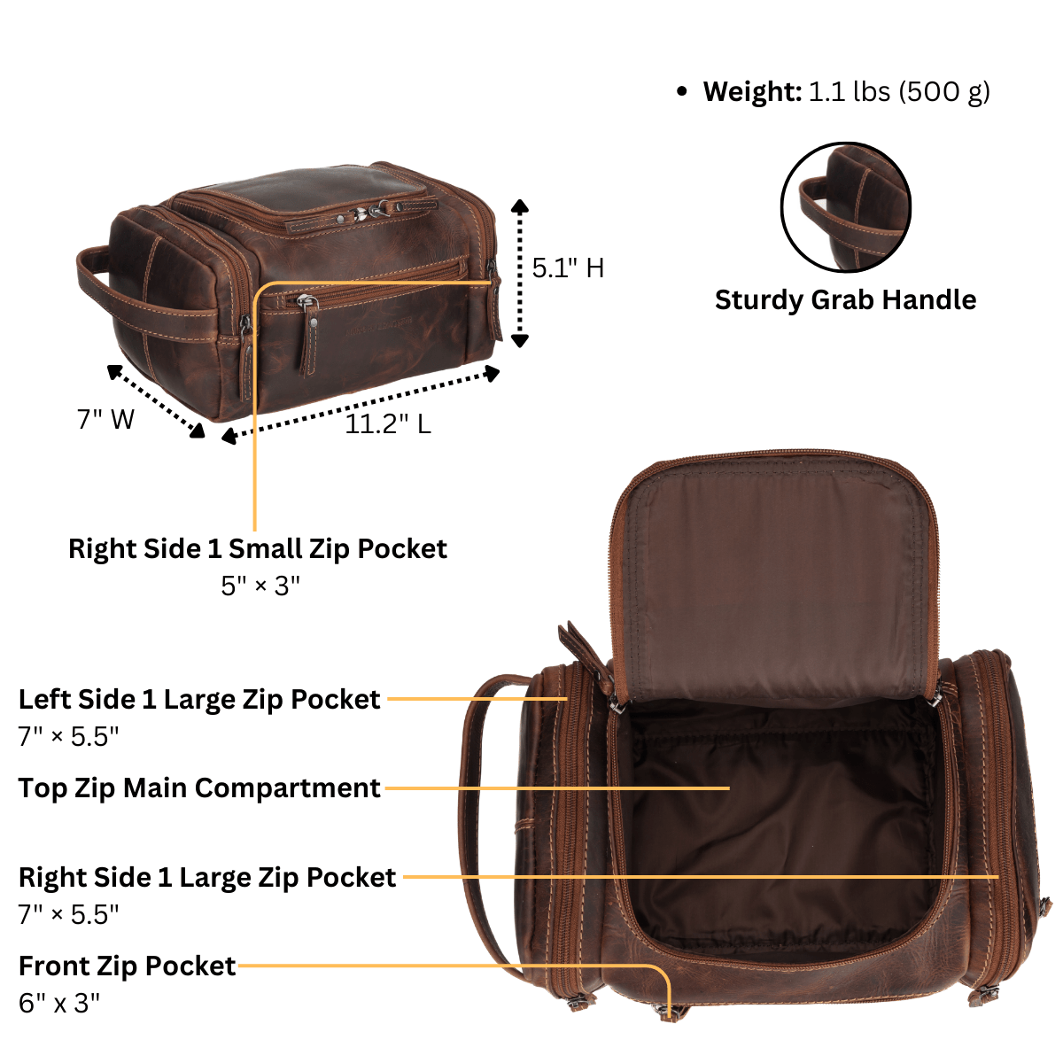 Winston Leather Toiletry Bag – Unisex – Chestnut - Minori Leather