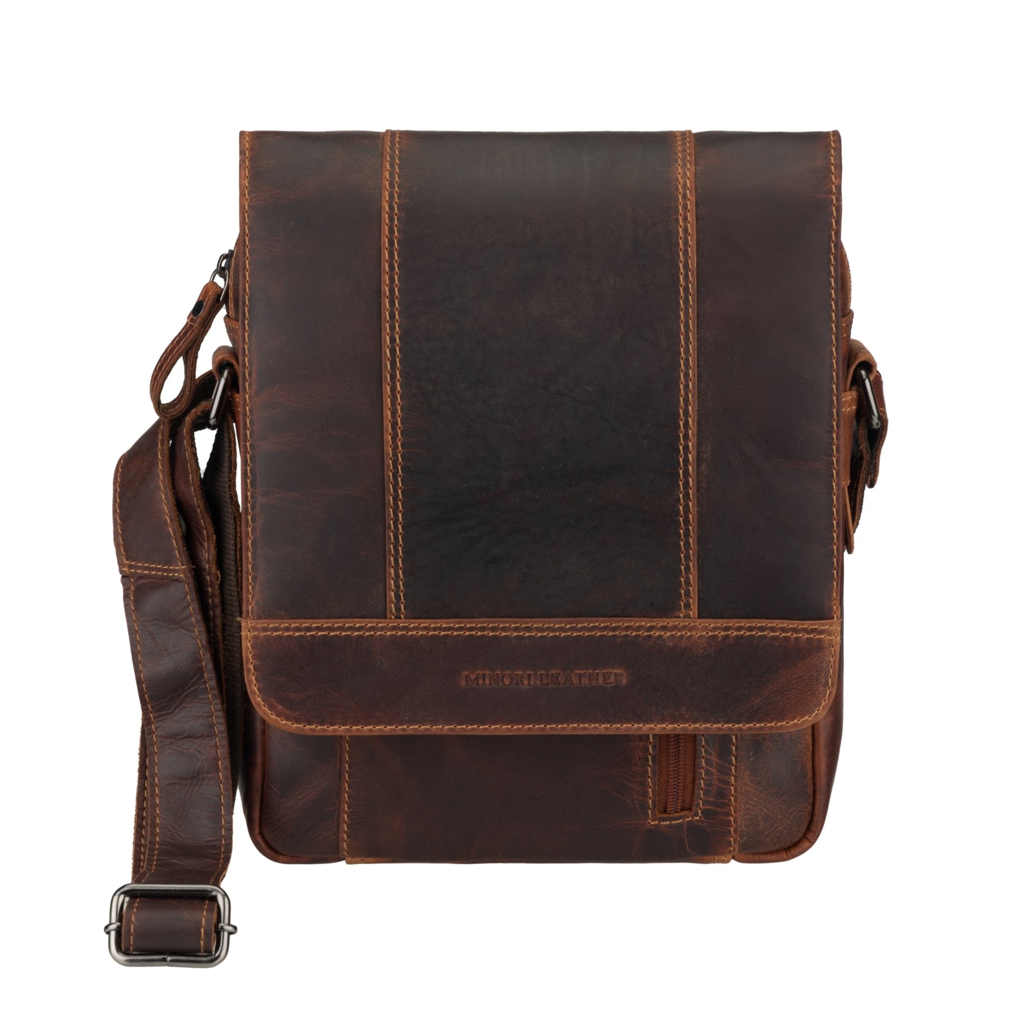 Boulder Leather Messenger Bag – Unisex – Chestnut - Minori Leather