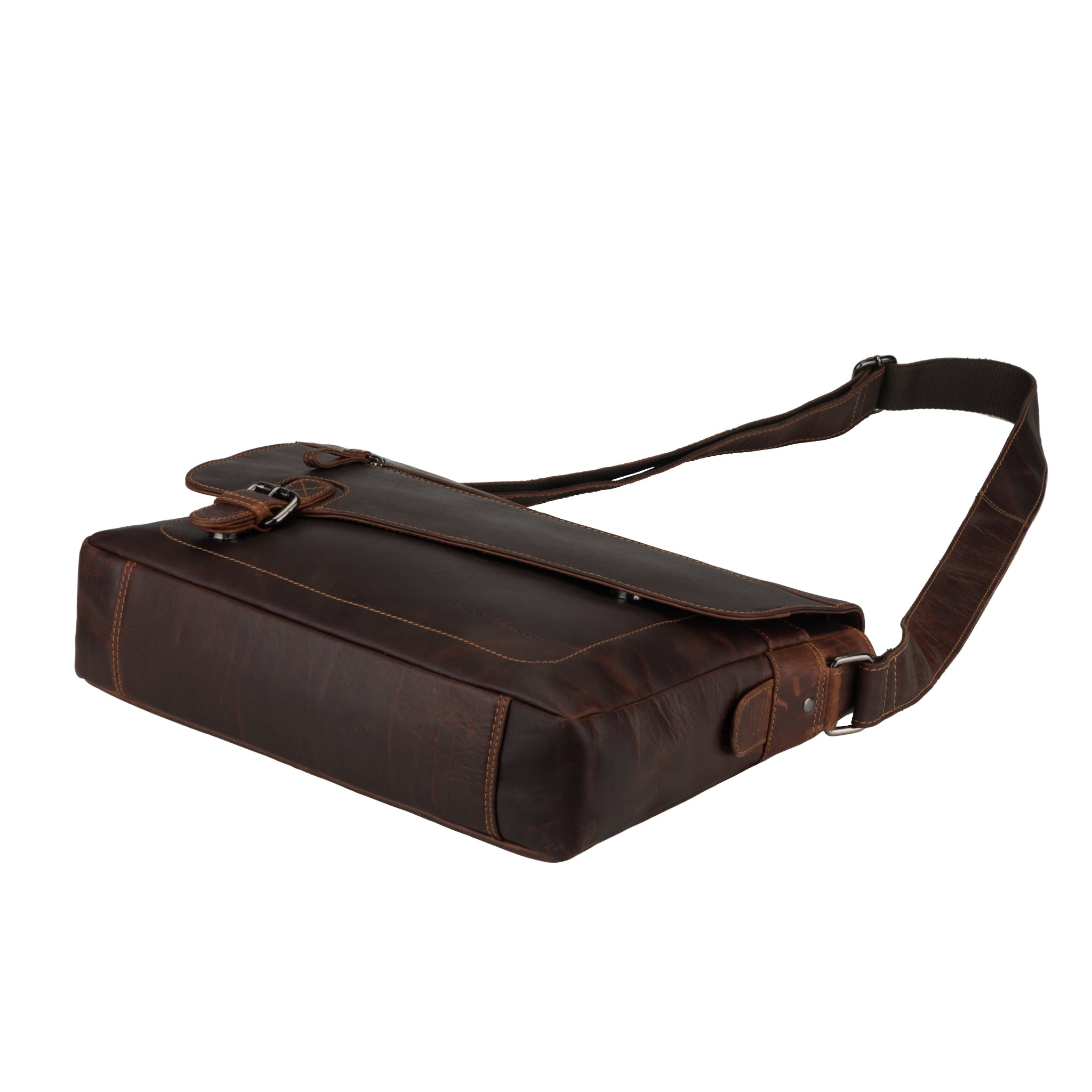 Brown Minori leather bag with a strap on a white background