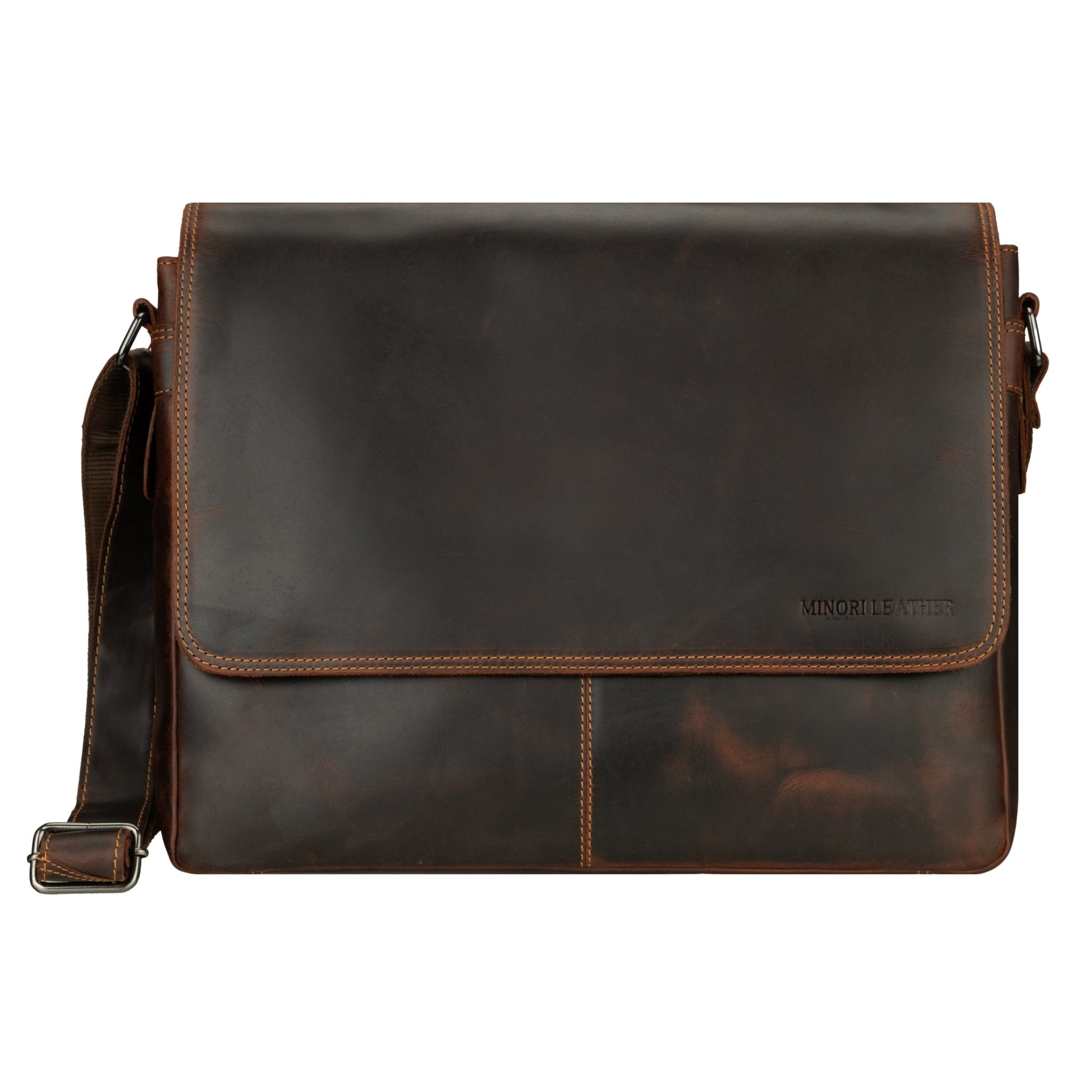 Richmond Full Grain Leather Laptop Messenger Bag 16 Inch for Men, Work Bag, Espresso - Minori Leather