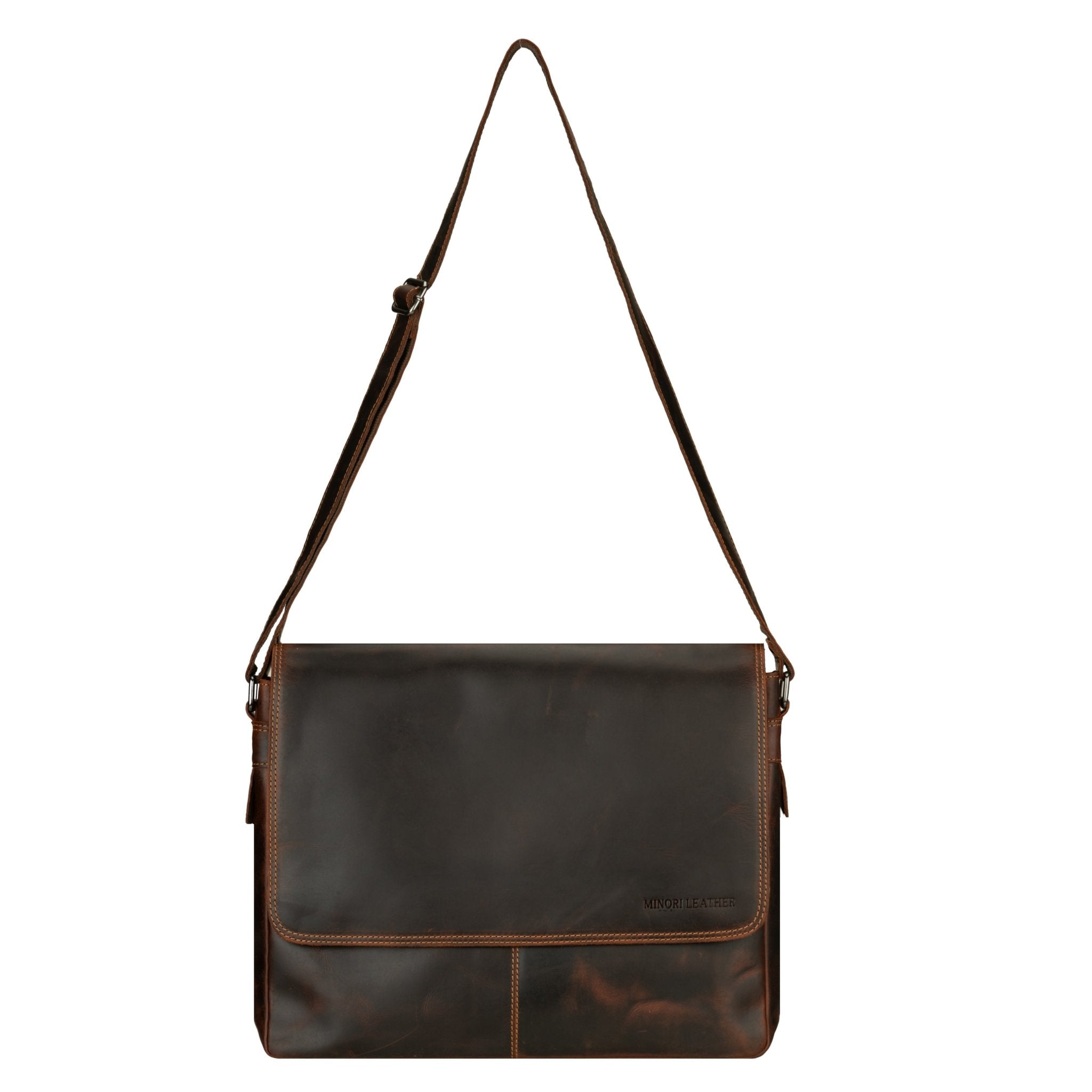 Richmond Full Grain Leather Laptop Messenger Bag 16 Inch for Men, Work Bag, Espresso - Minori Leather