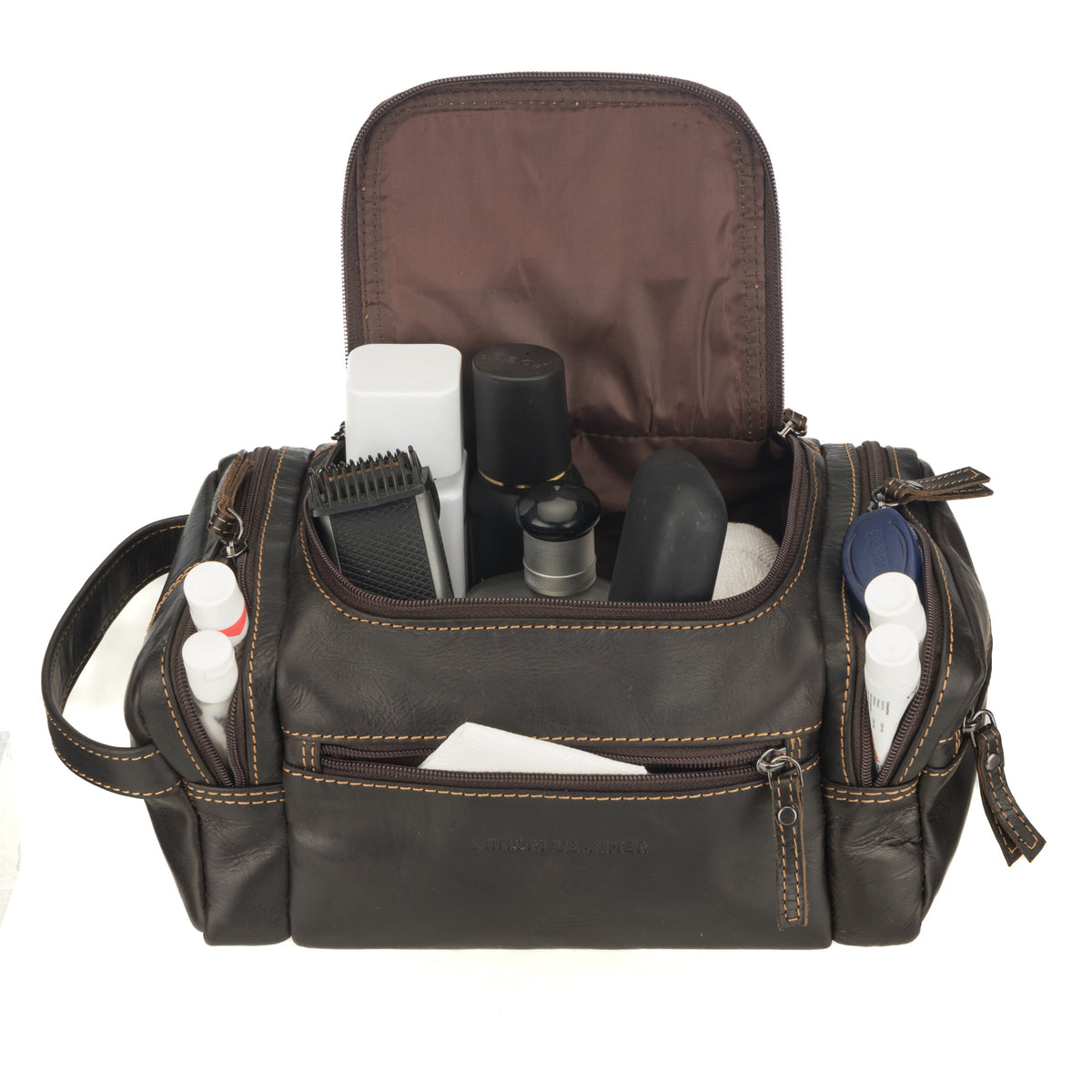 Premium Leather Toiletry Bag, Dopp Kit for Men – Winston – Brown