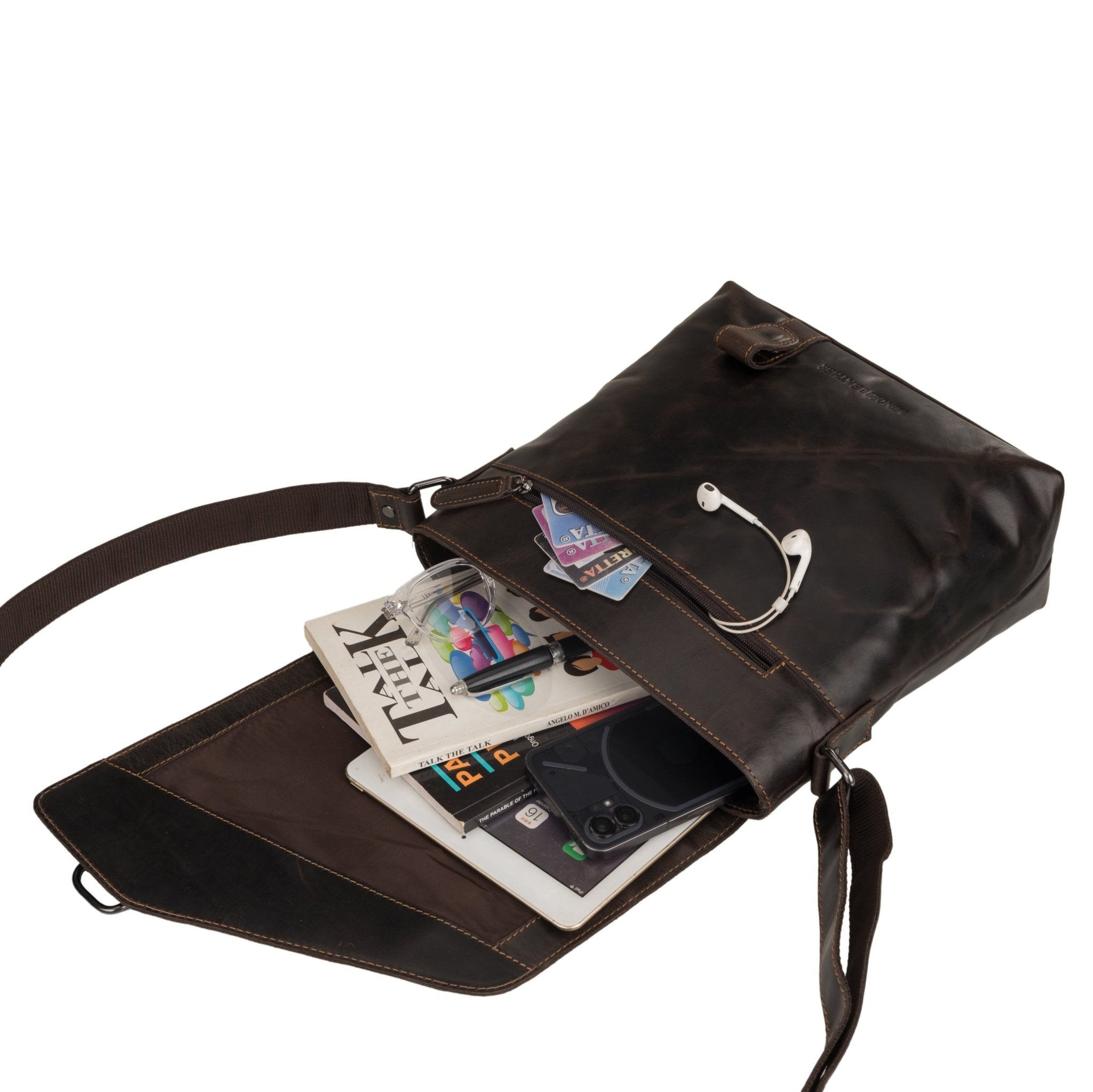 Noah Leather Messenger Bag – Unisex – Brown - Minori Leather